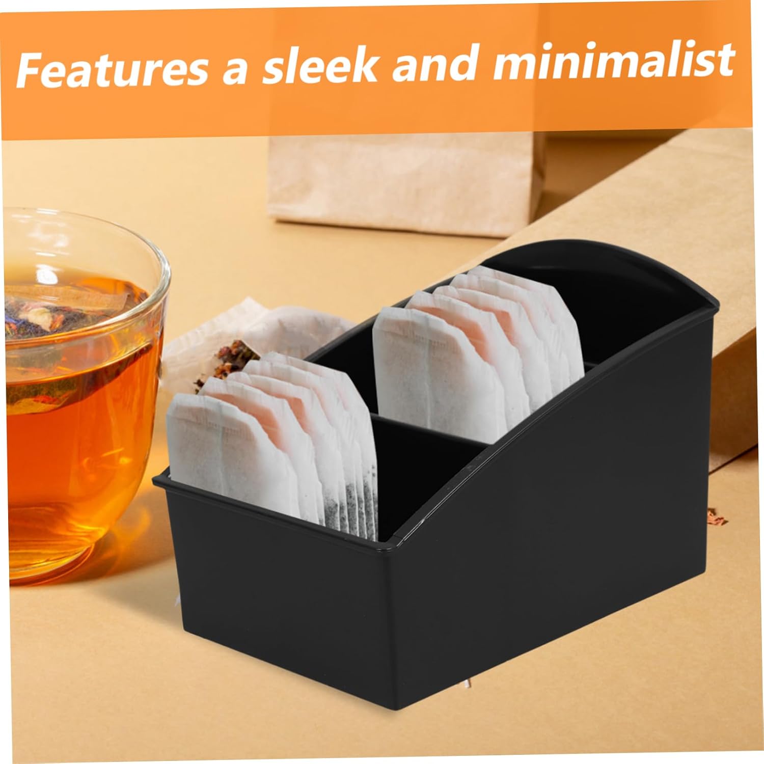 Xmas Desktop Tea Bag Box Organizer, ABS Multi-grids Black Storage