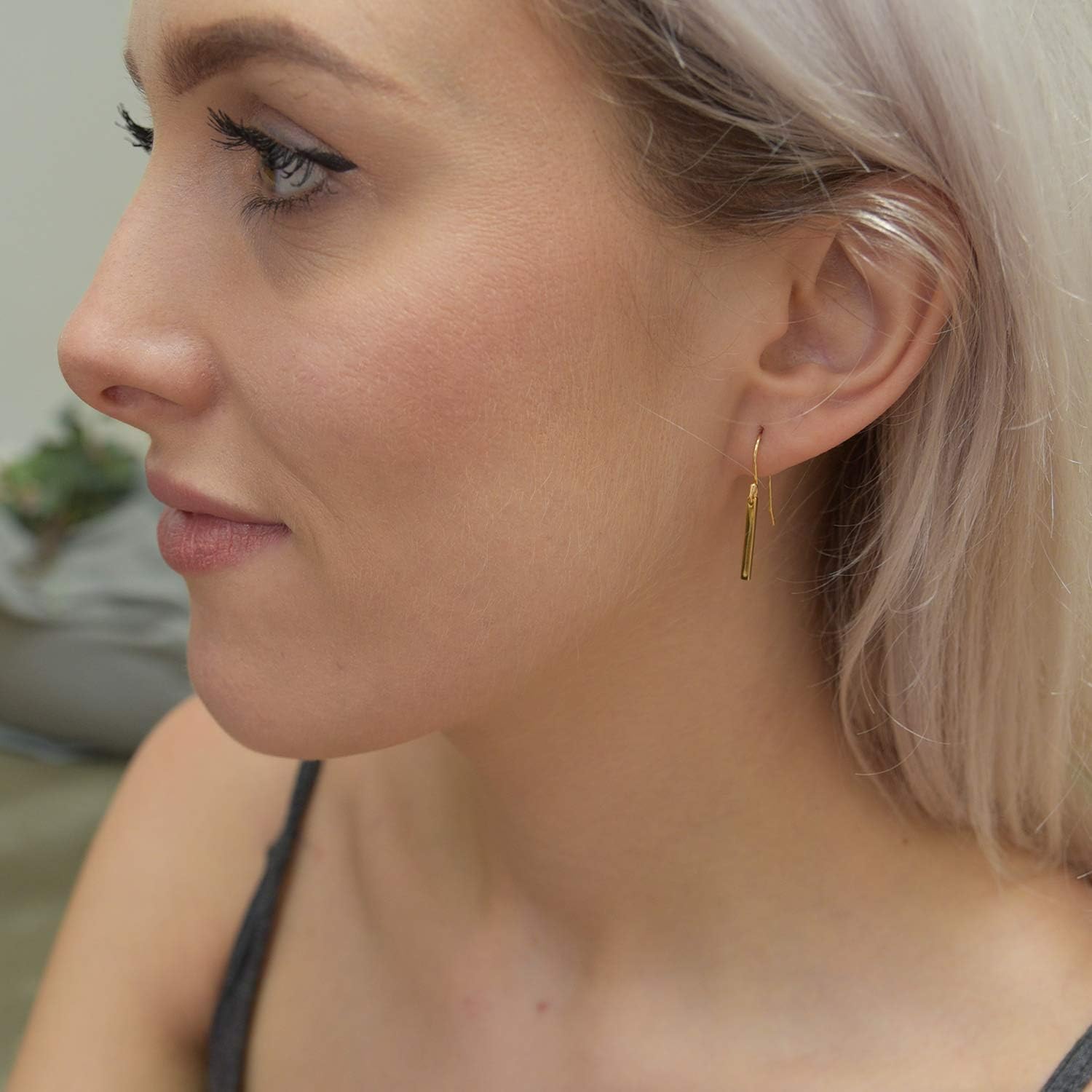 Gold Bar Earrings 18K Gold Plated Sterling Silver Bar Drop Earrings - Image 2
