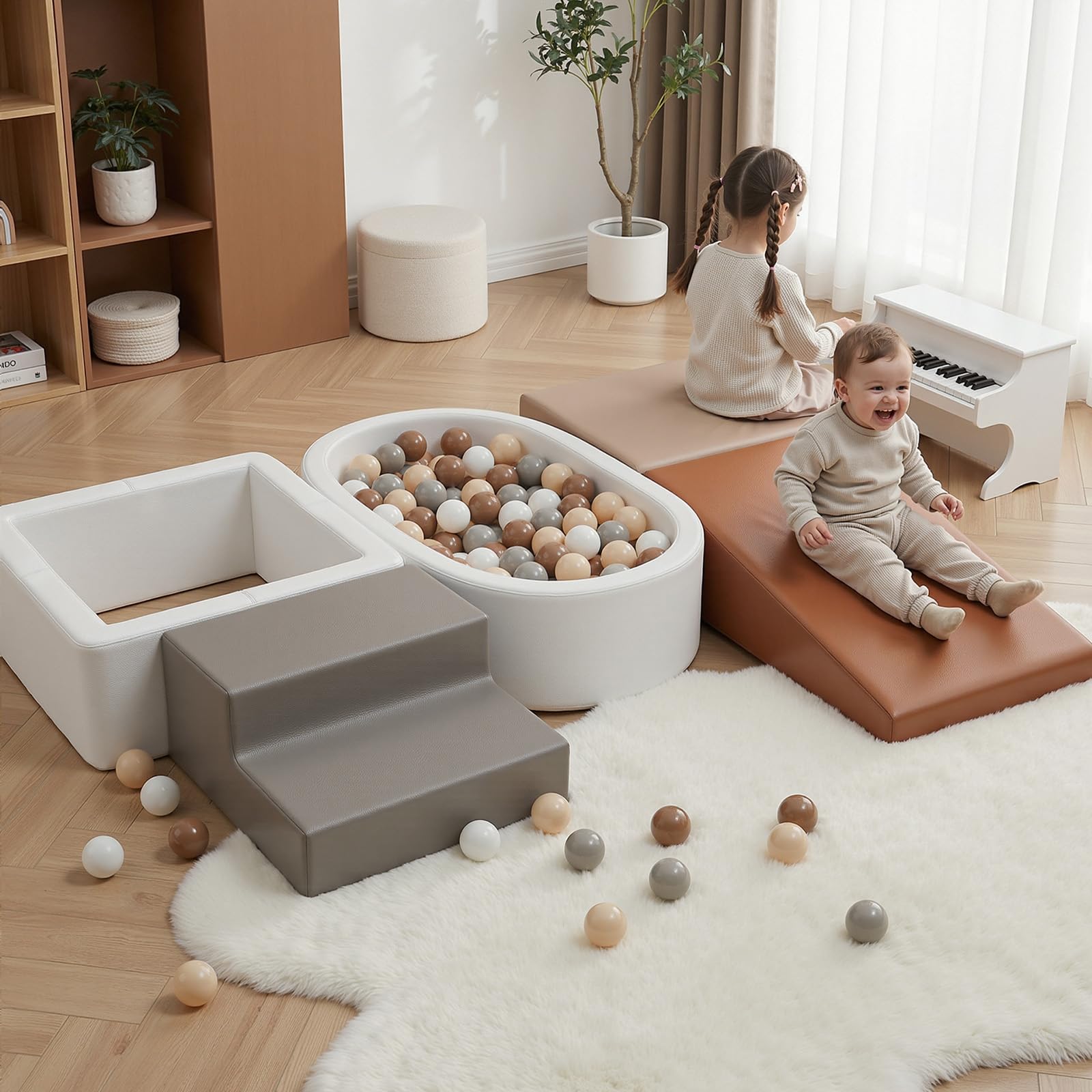 Schaumstoff Bausteine Kinder Klettern Indoor: 5 Softbausteine Riesenbausteine Spielbausteine mit Bällebad(Ohne Bälle) - Weiche Bausteine Baby Montessori Großbausteine Kletterspielzeug Outdoor