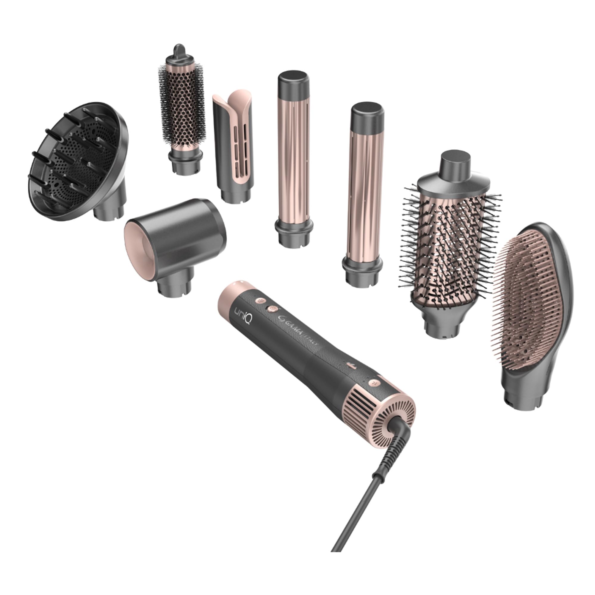 GA.MA Italy Professional, UNIQ VIBRANCE Multistyler 8 in 1, Motore Brushless 100.000 rpm, Tecnologia Coanda e Tormalina, Spazzole, Diffusore e Arricciacapelli Inclusi, Colpo d’Aria Fredda, Autopulizia