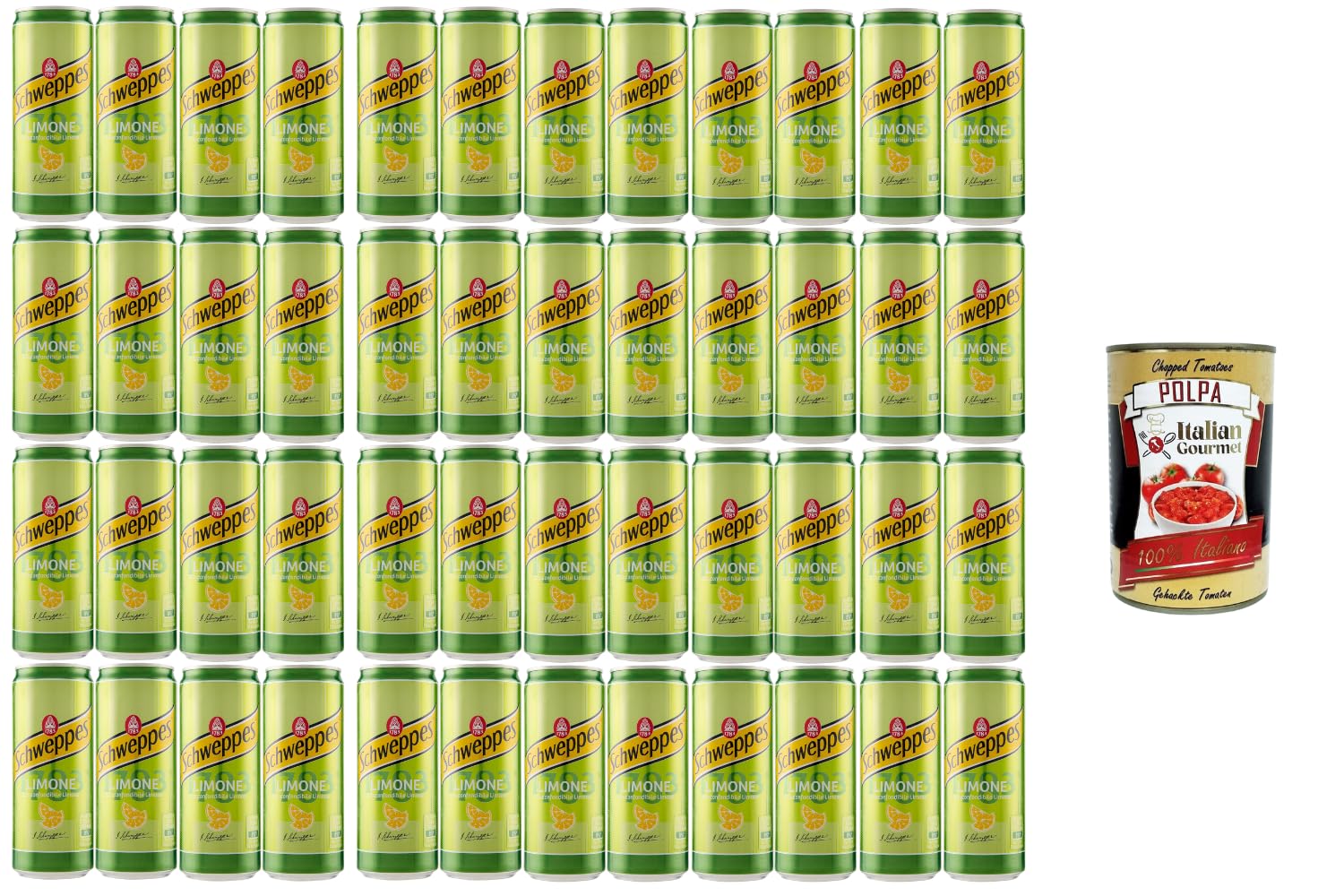 Italian Gourmet Zitronenlimonade 48 x 330 ml Dose – kohlensäurehaltiges Erfrischungsgetränk mit Zitronengeschmack, Vorratspack für Party & Alltag + Italian Gourmet Polpa