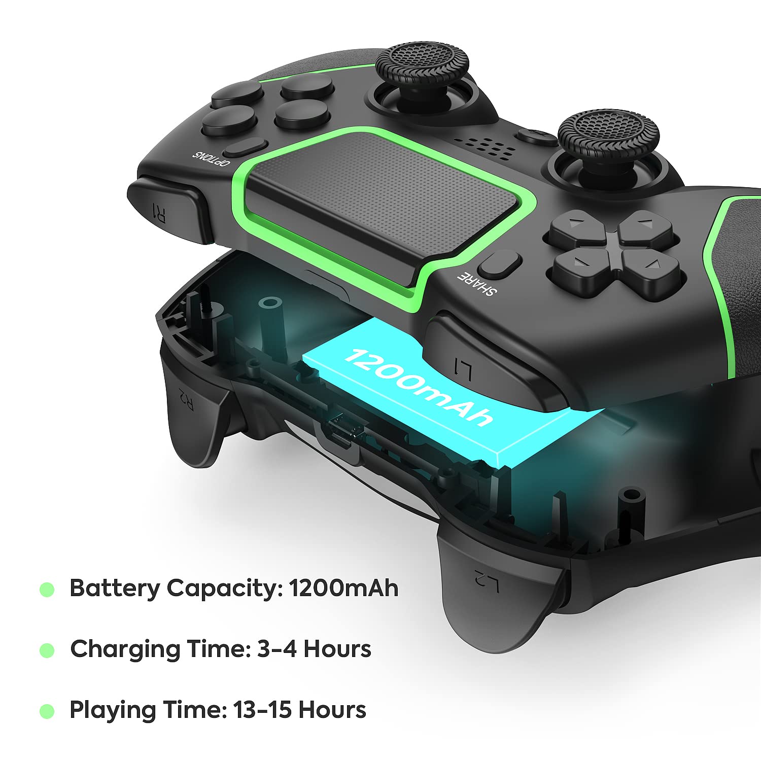 Wireless Controller for P4, Ibotomo Gamepad Remote Joystick for P4/Pro/Slim Game Console with 1200m-A Rechargeable Battery, Double Vibration and Audio Function