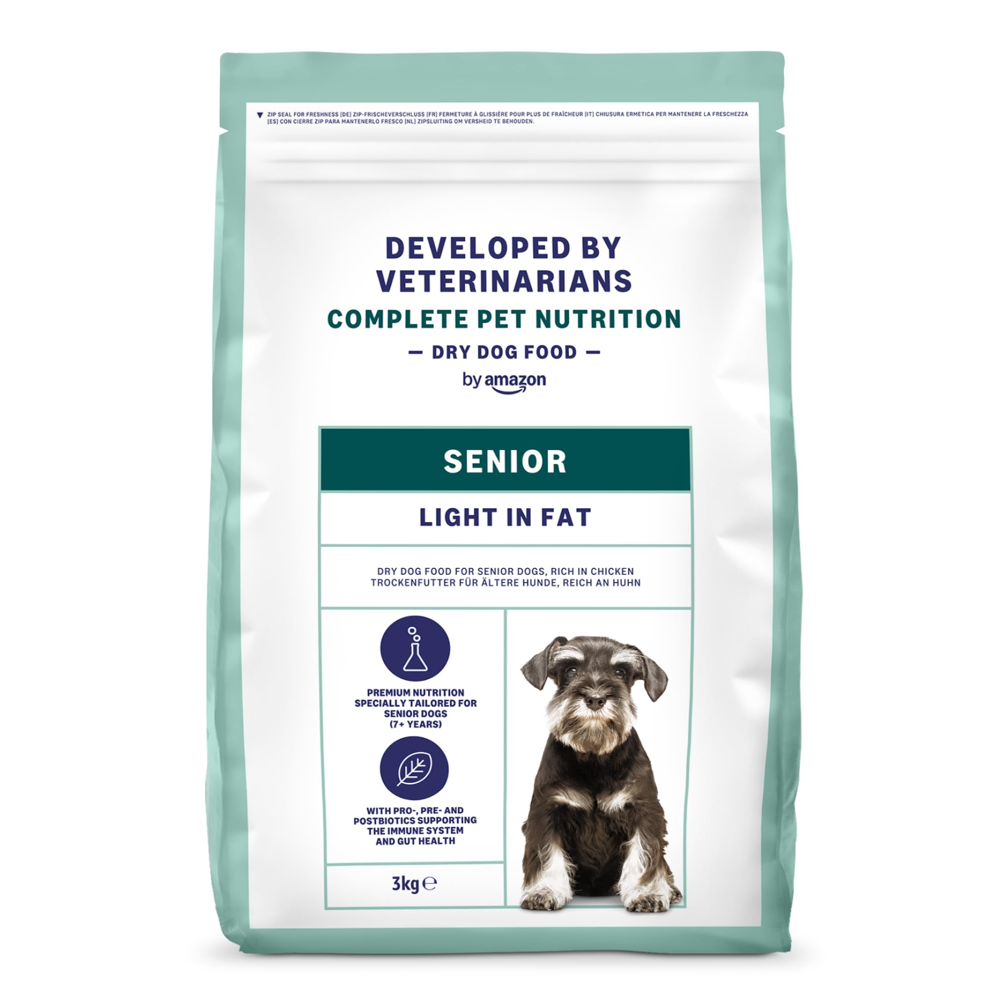 by Amazon Alimento seco prémium para Perros Senior Light Chicken 3 kg, 1 Paquete