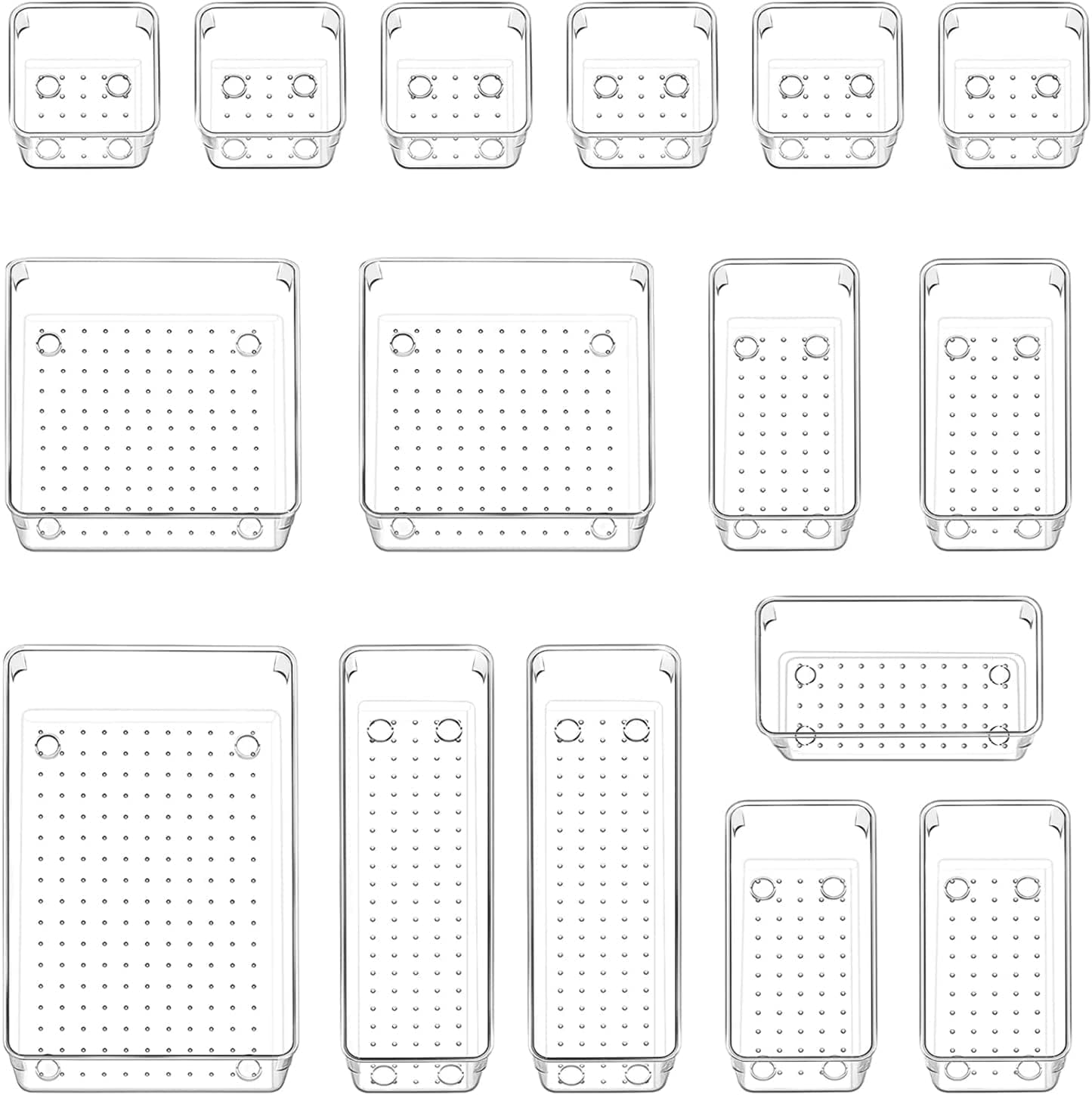 Clear Plastic Drawer Organizers Set, 5 Size Versatile Bathroom and