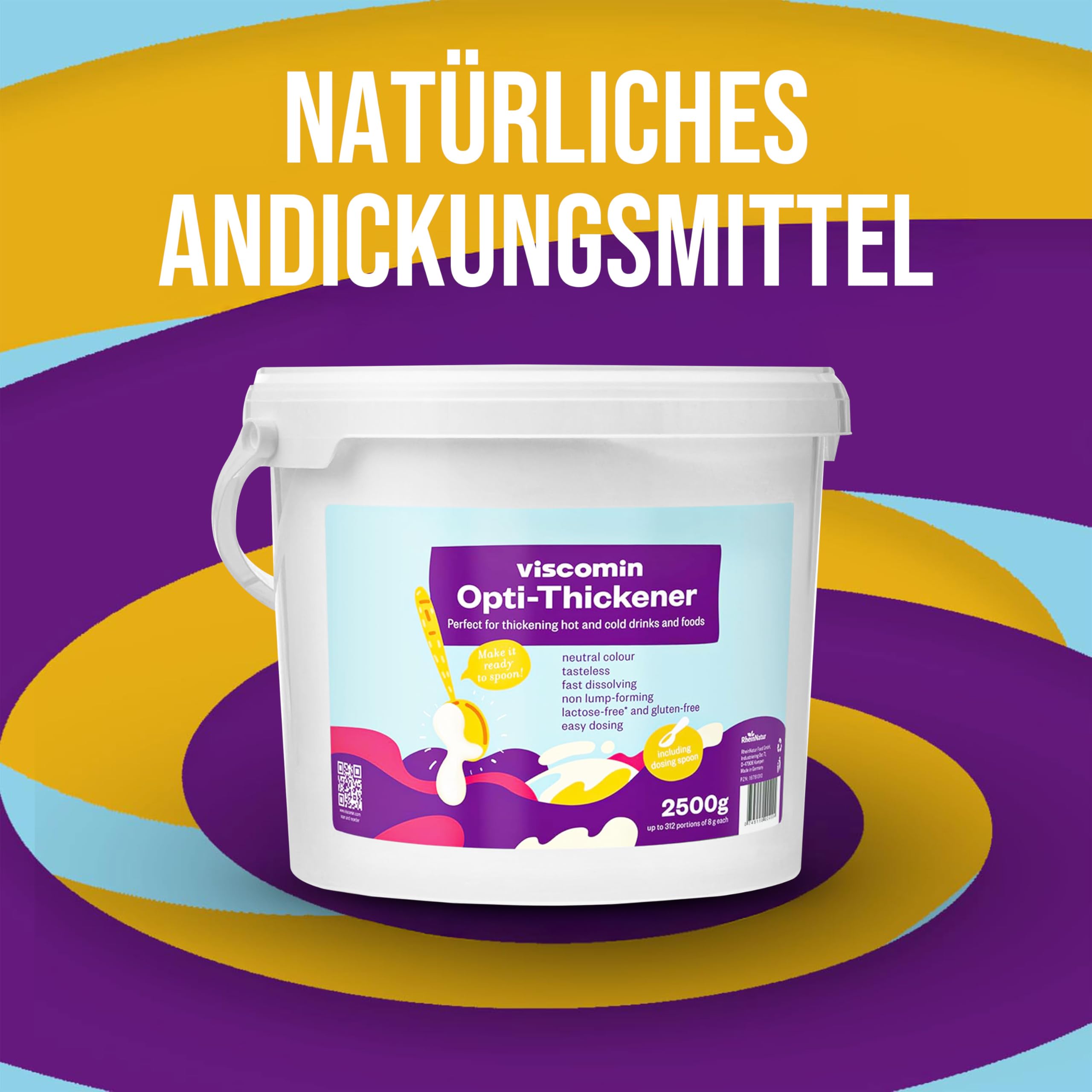 RheinNatur Viscomin Andickpulver 2,5 kg - Andickungspulver für Getränke & Speisen - Verdickungsmittel zur Andickung von Getränken und Speisen - Vegan & geschmacksneutral