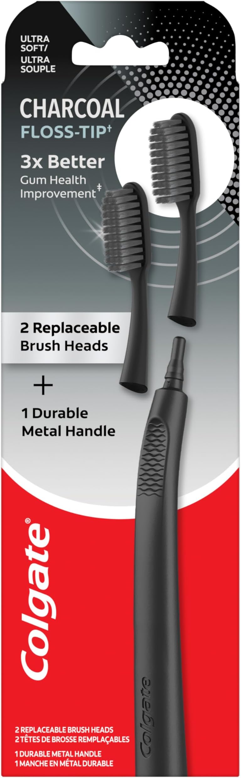 Colgate Keep Charcoal Replaceable Head Toothbrush Starter Kit, 2 Brush Heads