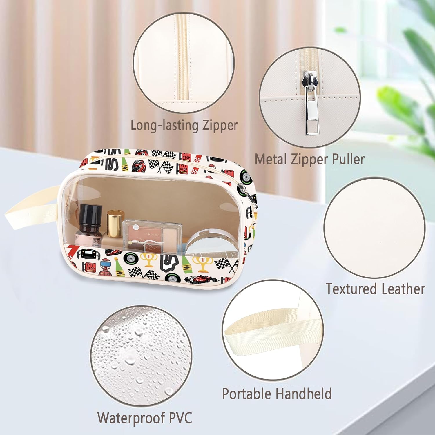 ZJXHPO Racing Days Of The Week Car Clear Makeup Bag Motorsport PU Leather Cosmetic Bag With Handle Qualifying Day Gift (Raceday PU) - Image 3