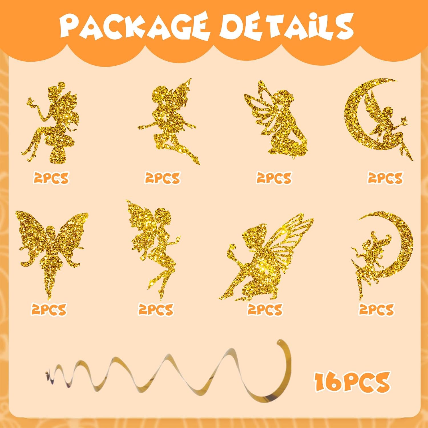 JarThenaAMCS 32Pcs Fairy Hanging Swirl Decoration Gold Glitter Butterfly Fairy Ceiling Spiral Streamer Ornaments for Girls First Birthday Baby Shower Party