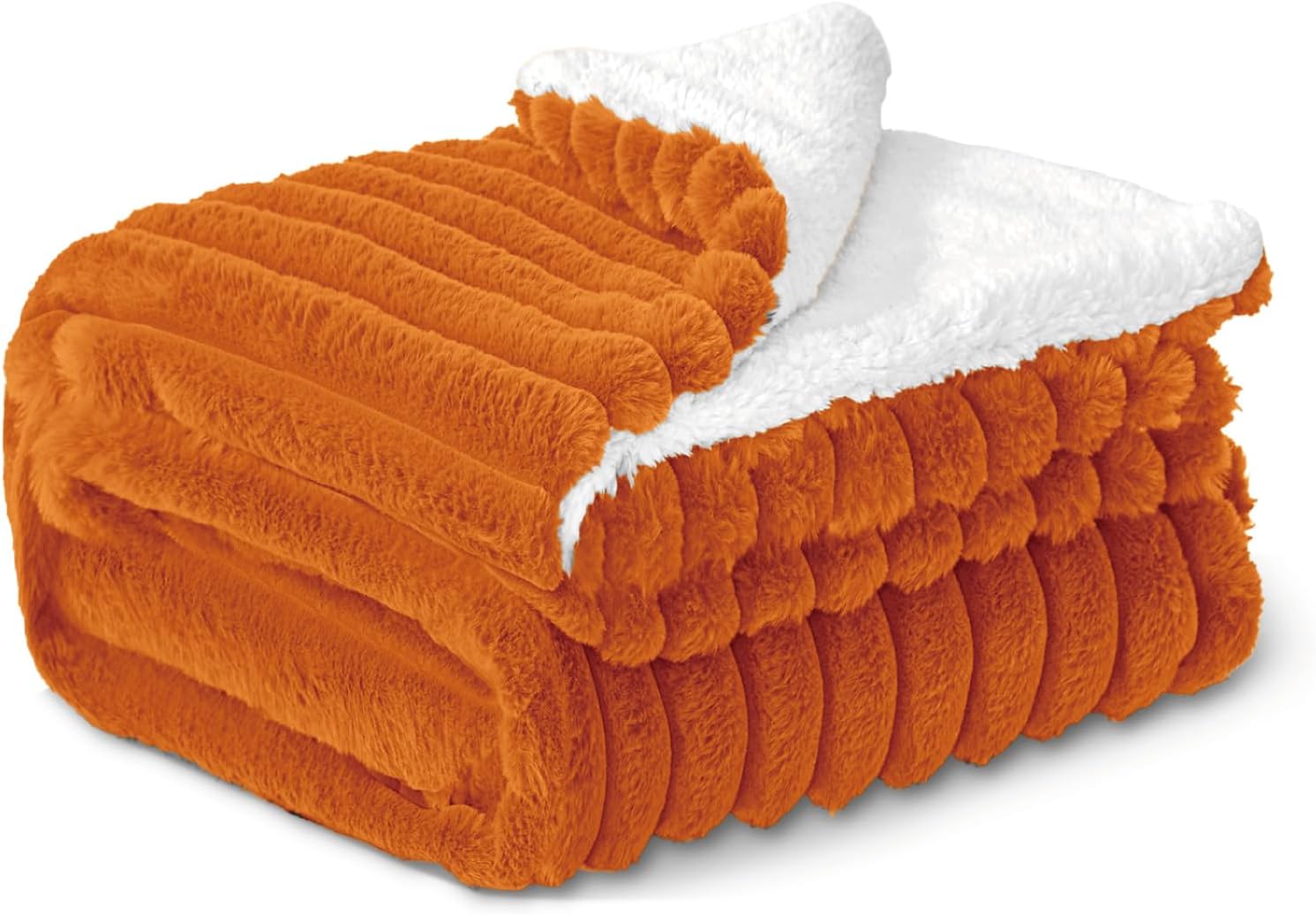INFIIXSO Sherpa Throw Blanket for Couch - Super Soft & Warm Striped Fleece Blanket, Cozy Plush Fluffy Blanket All Season Use (Burnt Orange, 50x60 Inches) - Image 6