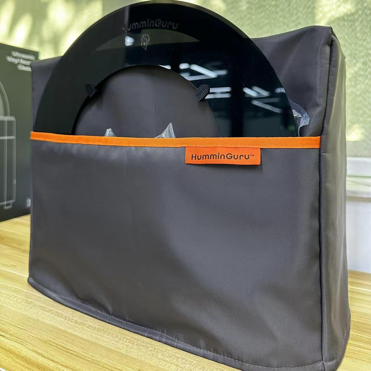 HumminGuru Premium Cubierta Antipolvo con Bolsillo Frontal para Limpiador ultrasónico de Discos de Vinilo - Almacena adaptadores de Discos de 7"/10", Kit de Repuesto.