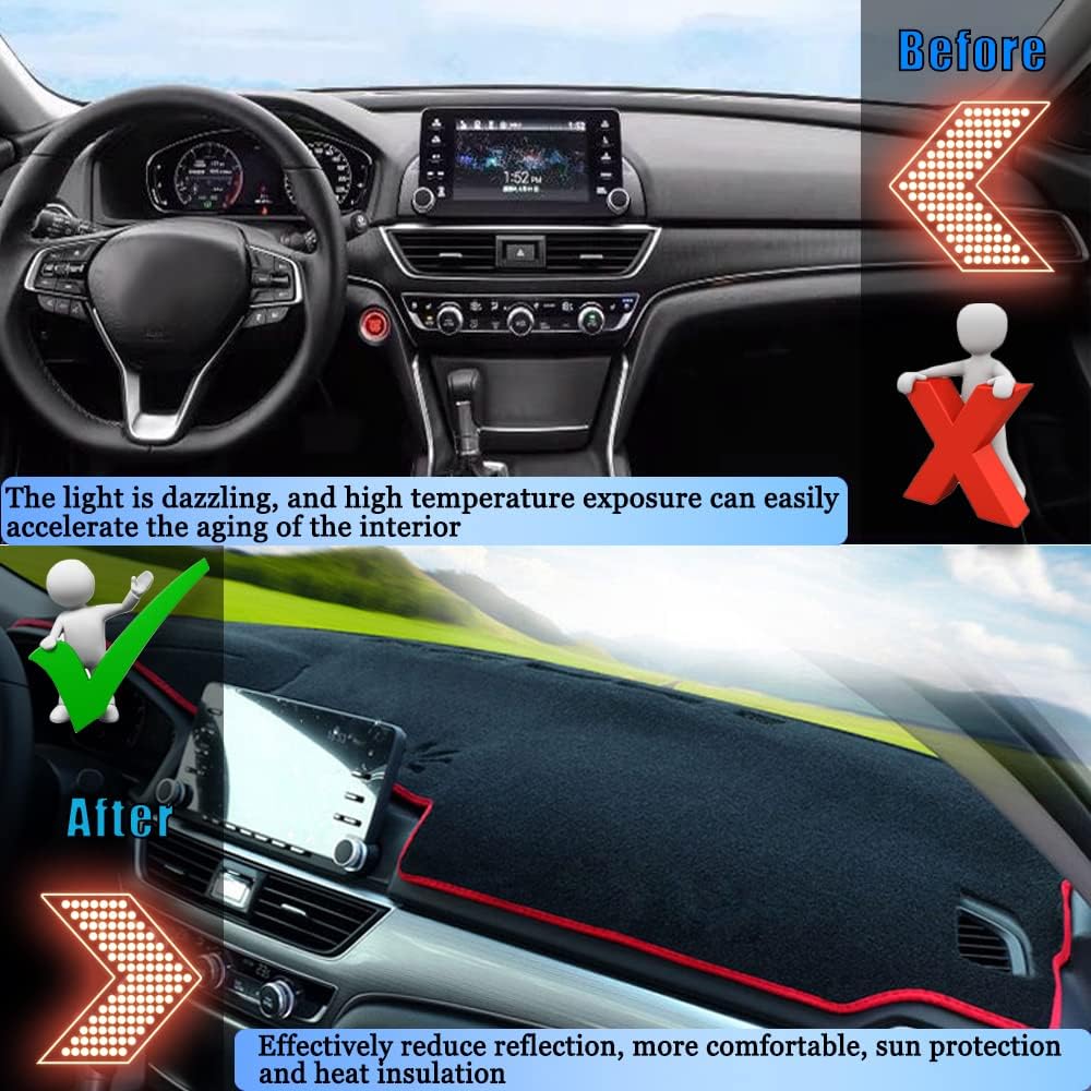 Dashboard Cover Dash Cover Mat Pad Carpet Custom Fit for Honda Accord 2018 2019 2020 2021 2022(Without HUD) Accessories Anti-Skid Center Console Protector Cover Mat(Red Edge)