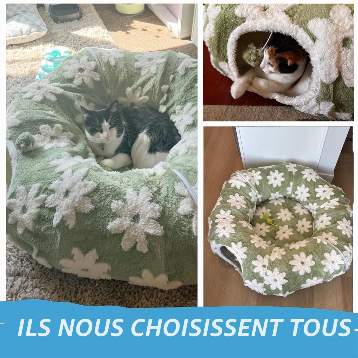 ERNAN Tunnel Pliable pour Chat - Tunnel de Jeu et Tunnel d'éveil pour Chatons, Chiots, Lapins, Petits Chiens (Green)