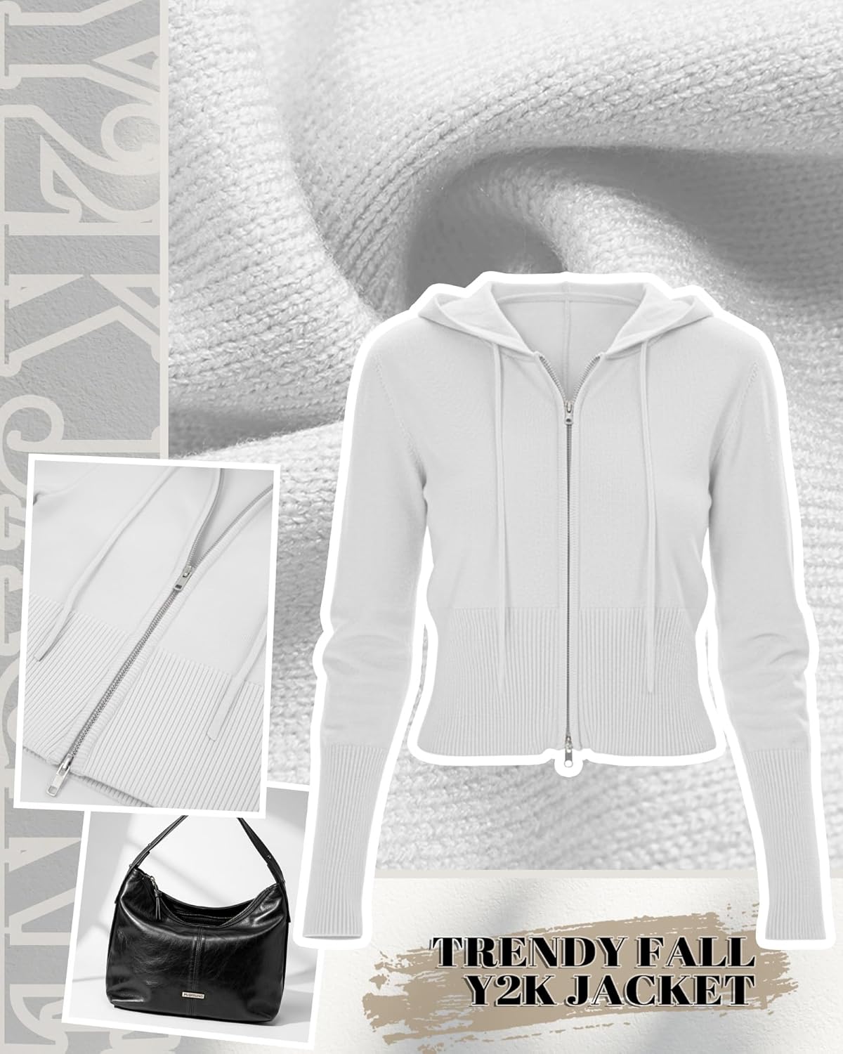 Women's Cropped Zip up Hoodies Long Sleeve Fitted Sweater Pullover Ribbed Knit Casual Trendy Fall Y2k Cardigans - Image 3