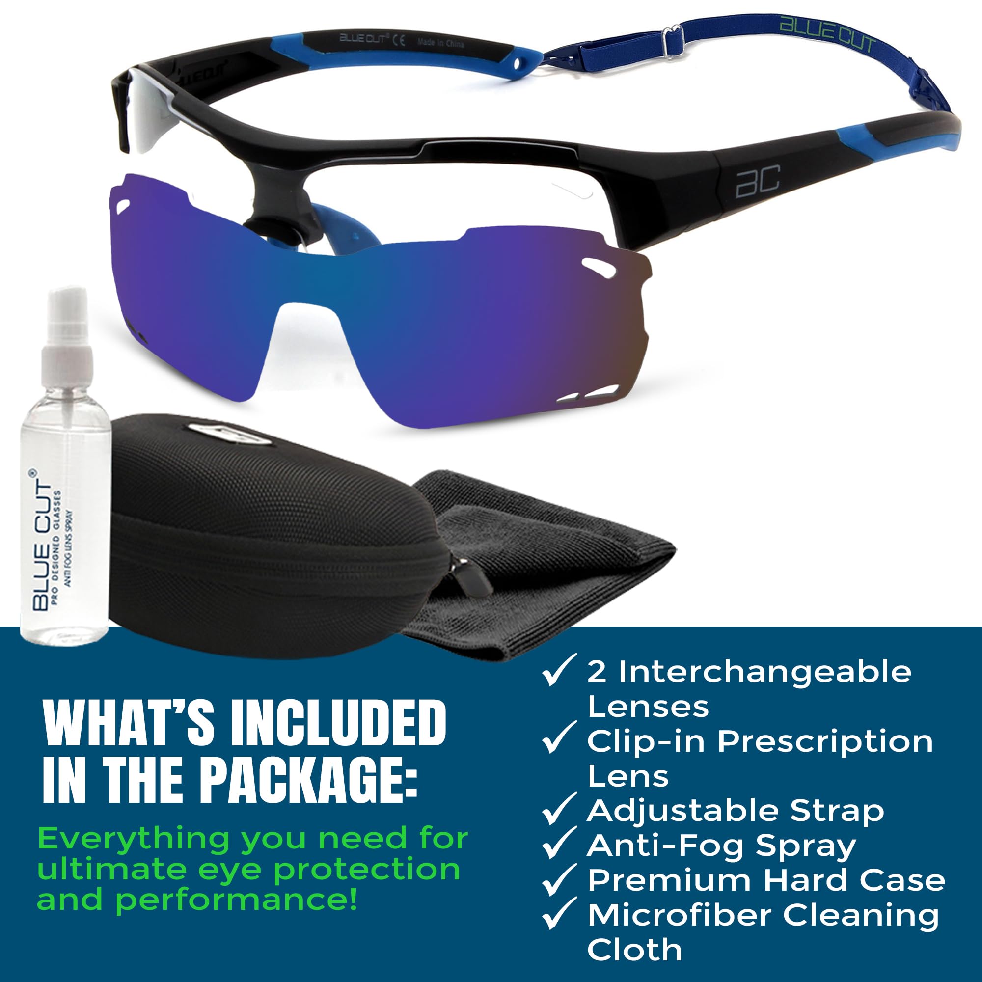 BLUE CUT Gafas de protección deportiva, lentes antivaho, gafas de seguridad para baloncesto, pickleball y todos los deportes al aire libre
