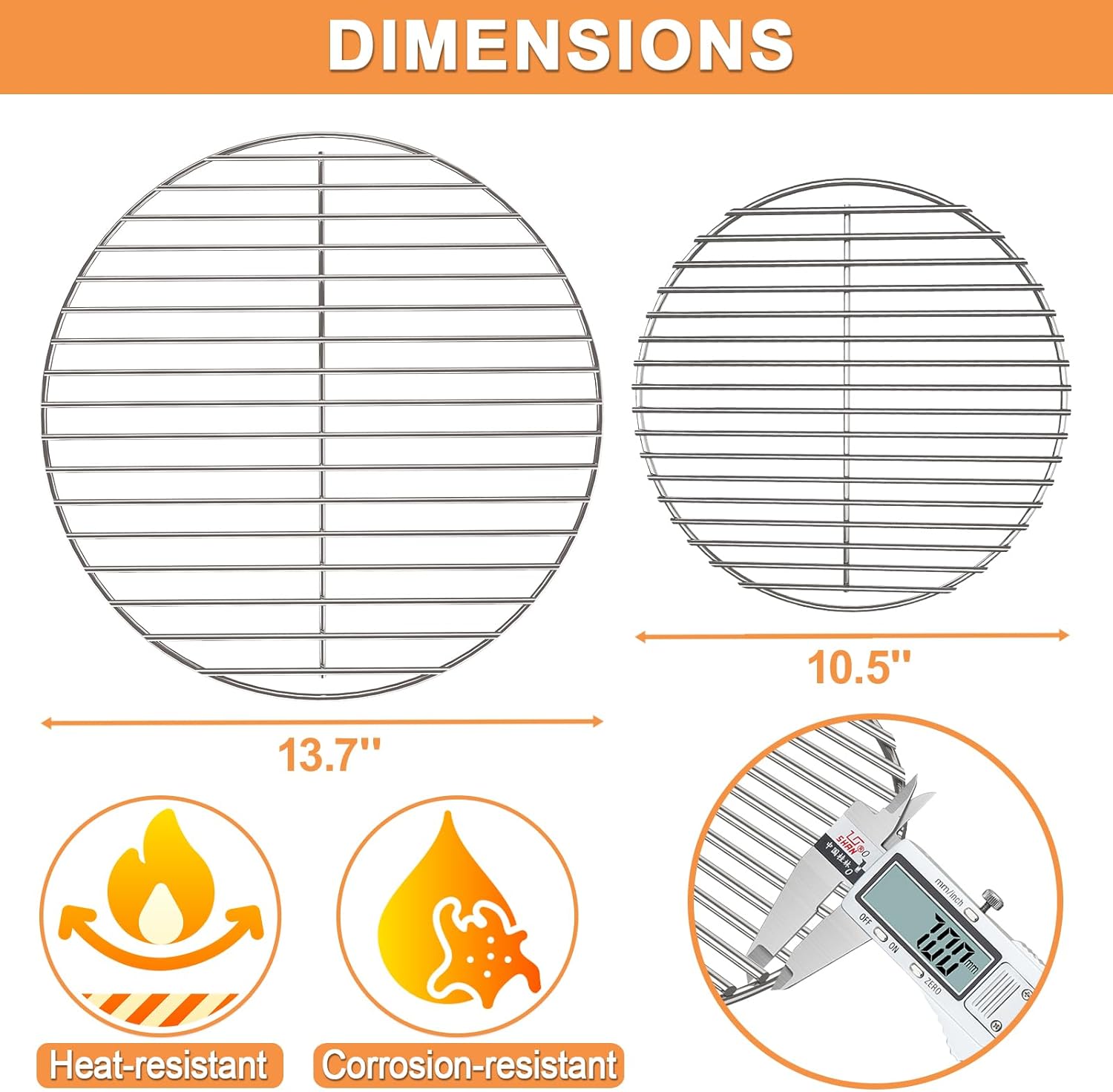 Round Charcoal Grate Cooking Grate for Weber 14-Inch Smokey Joe & Tuck-N-Carry Grills Replacement Parts for Weber Charcoal Grill Parts Smokey Joe Silver/Gold Accessories 7431 7439, 304 Stainless Steel