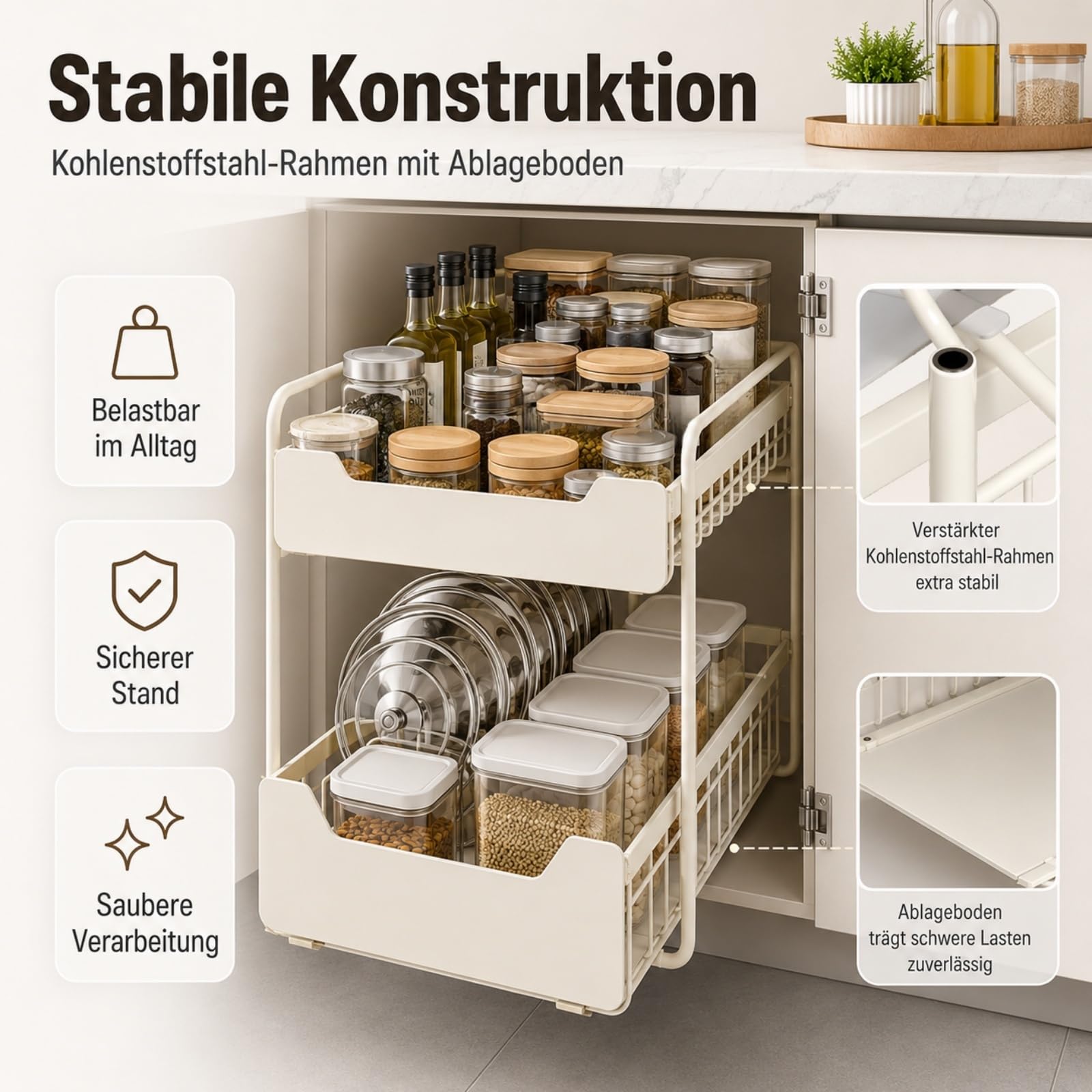 Generisch Küchenschrank Organizer Ausziehbar, Ausziehbare Schublade Küche, Teleskopschublade Küche für den Unterschrank, 2-stufiges Aufbewahrungssystem (Höhere Ausführung [30 cm breit])