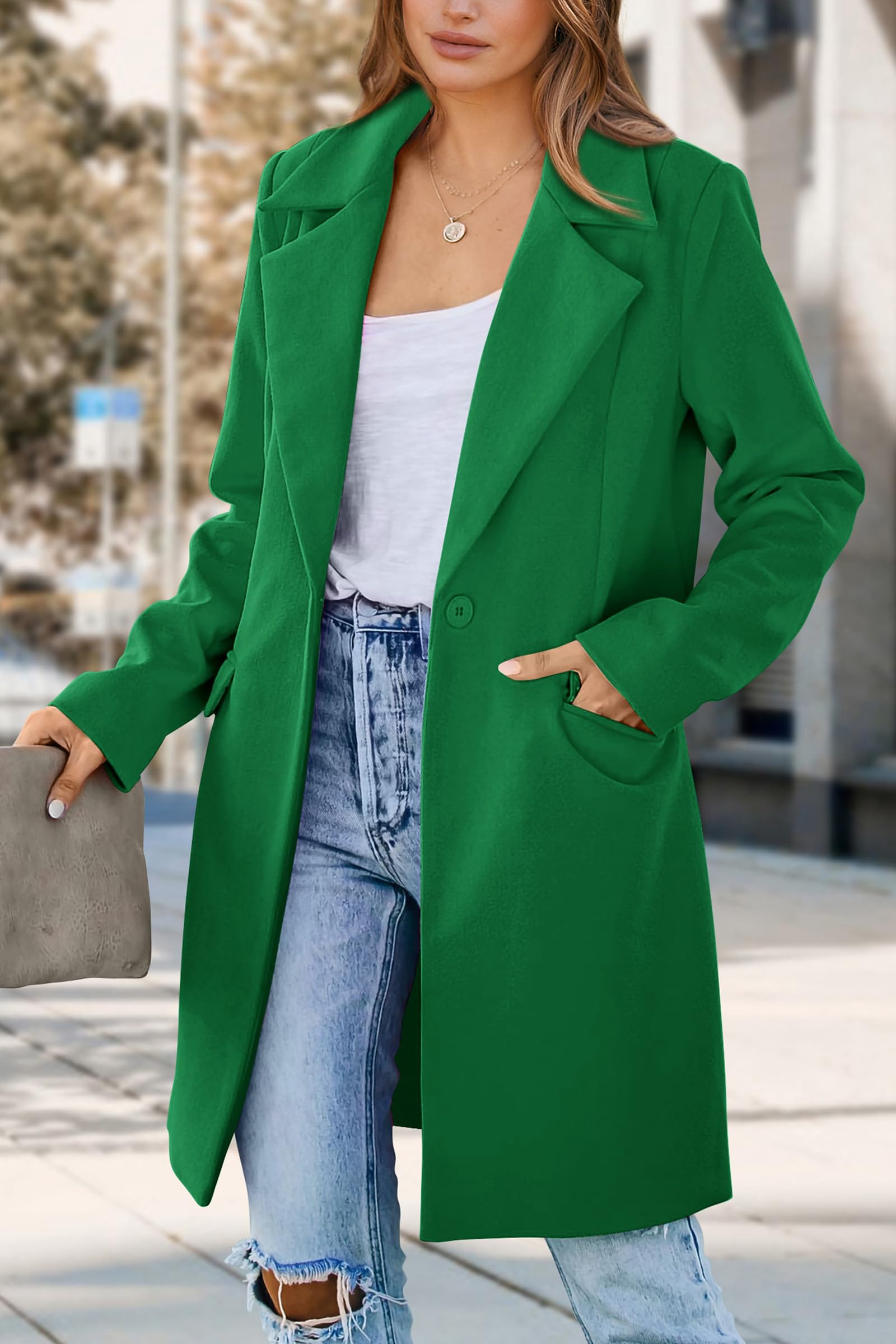 PRETTYGARDEN Women's Business Casual Long Blazer Jackets(Green,M) view 5