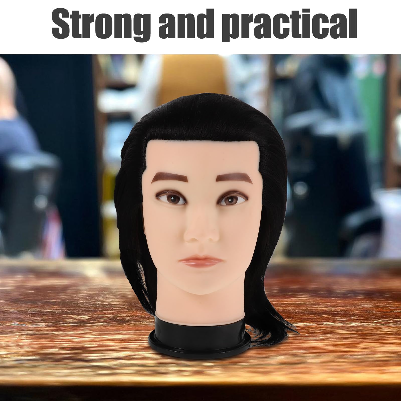 Happyyami Tête de mannequin homme avec cheveux - Tête de mannequin pour coupe de cheveux, matériel de coiffure pour la cosmétologie, raides et épais, entraînement barbier, coiffure