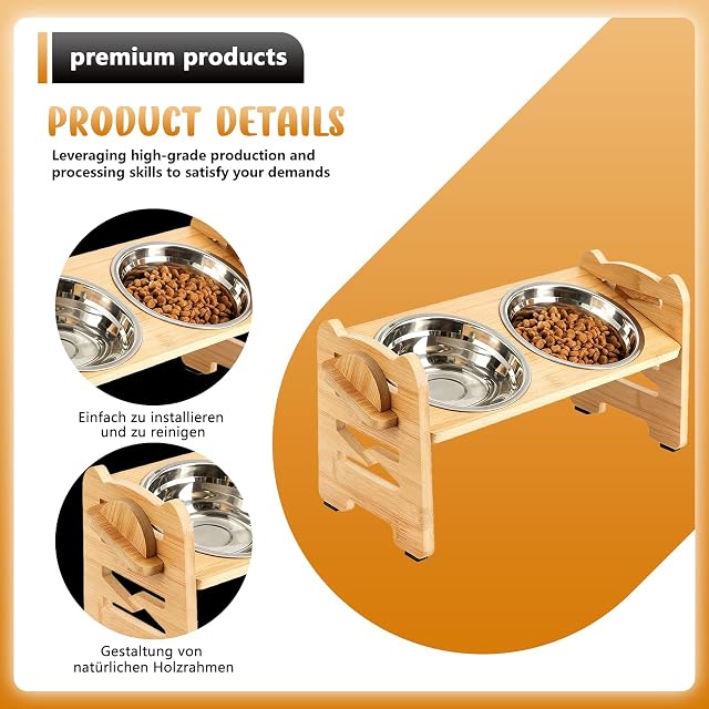 Foto 4 de 7 de Comedero para perros elevado, comedero para perros y gatos, de acero inoxidable, elevado, 15°