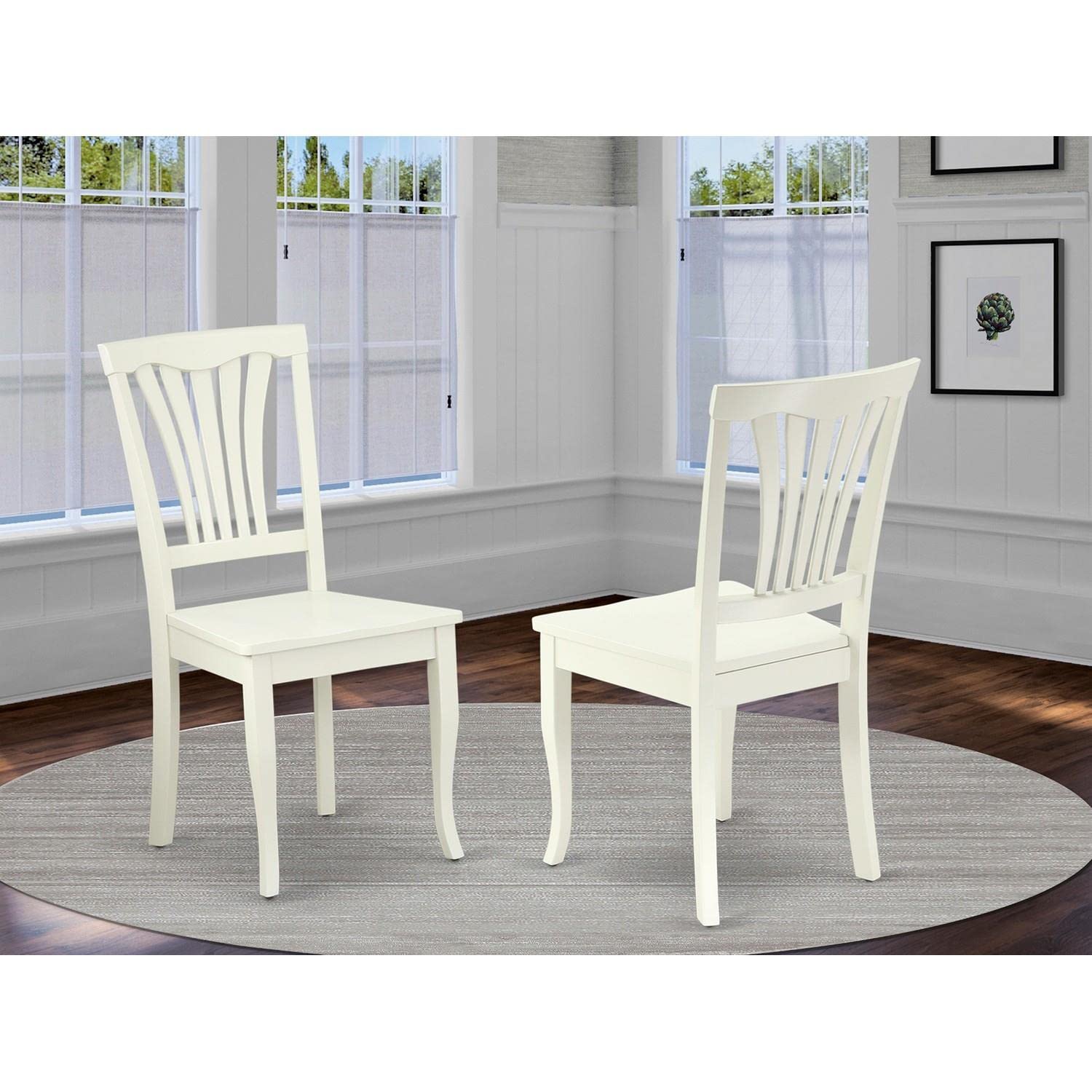 East West Furniture Avon Dining Slat Back Solid Wood Seat Chairs, Set of 2, Linen White