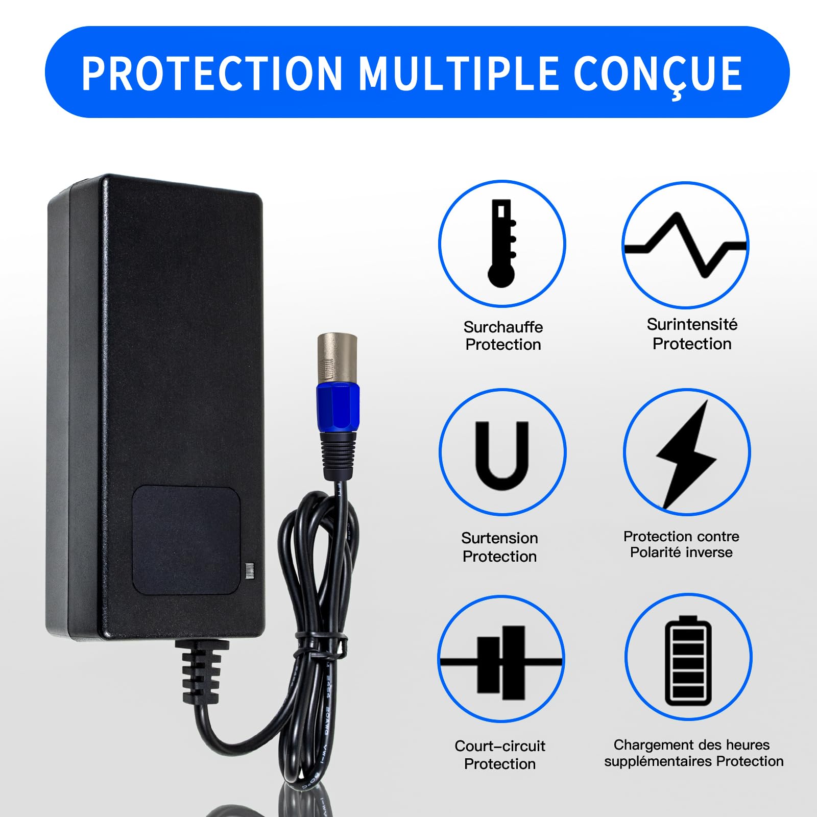 Caricabatterie Batteria agli ioni di litio 24 V, per sedia a rotelle elettrica, scooter elettrico, bici elettrica, 29,4 V, 4 A, adattatore di alimentazione Rapid Charger Fan Cooling Connettore XLR