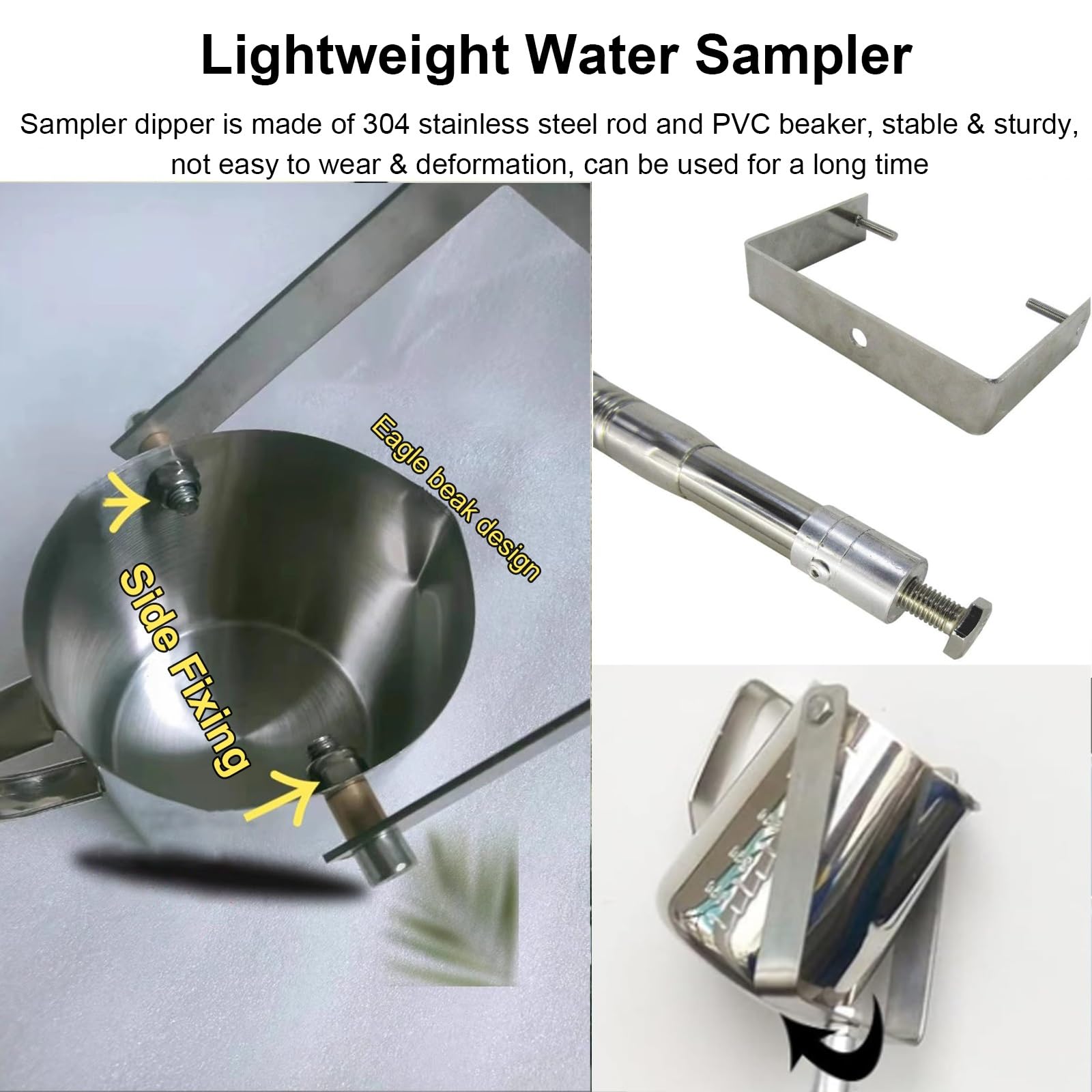 Muestreadores de laboratorio Ajustable Muestreador de Agua con Pico de Águila Y Graduado, Río/Pozo/Piscina Cucharón para Muestras de Agua, Cazo para Líquidos de 2 5 8 12 16 Pies de Largo(Stainless Ste