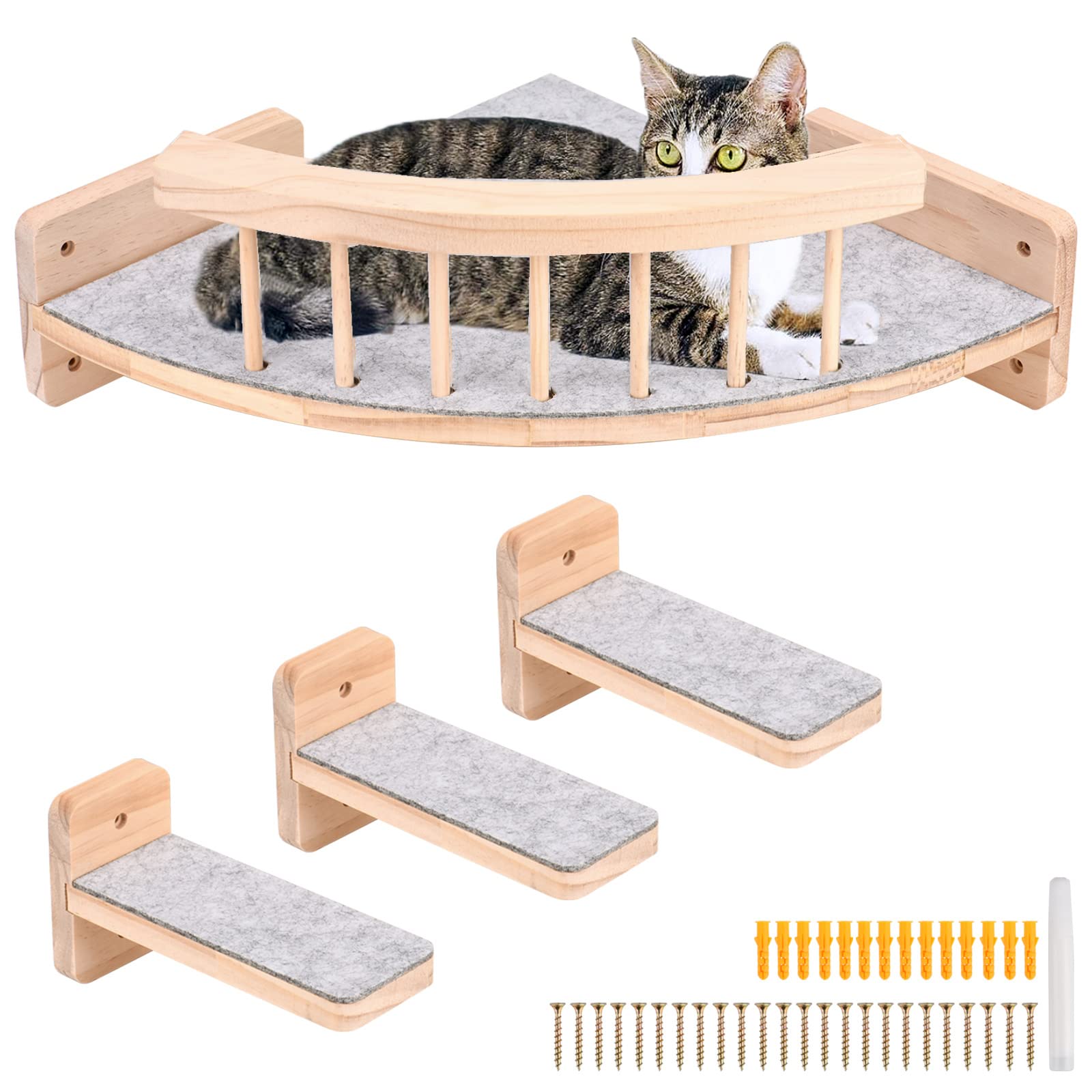 Parete da arrampicata per gatti con 3 livelli, scala per gatti, scaffali e perche, mobili da parete per interni con peluche (tipo A)