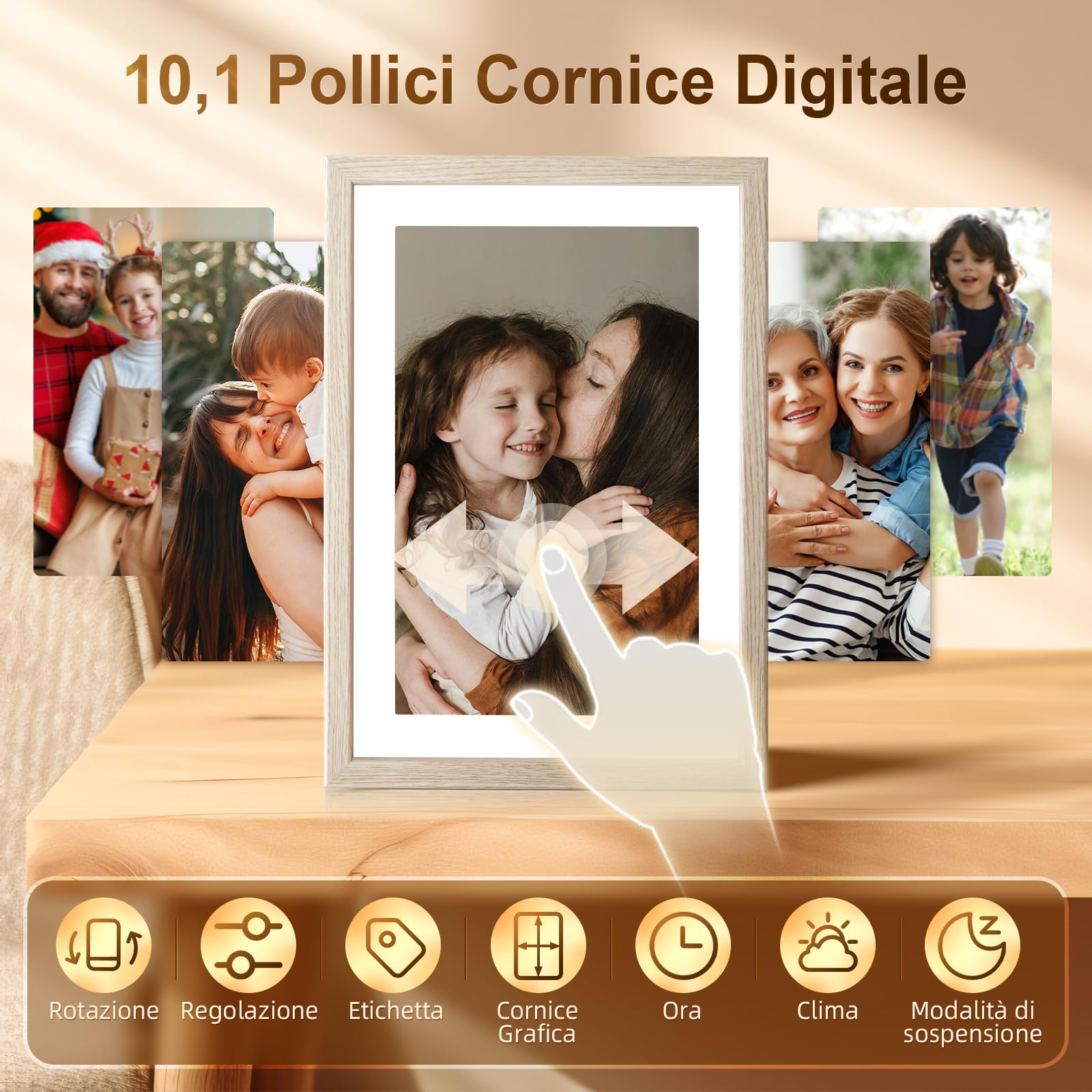 Cornice Digitale Foto Rollei Smart Frame WiFi 108 10,1 Frameo Portafoto Digitale 32GB 1280x800 Schermo Tattile IPS Condivisione Istantanea di Foto e Video Legno Bianco Cornice-Digitale-Foto-Frameo