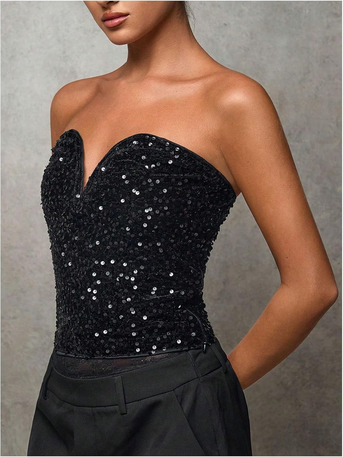 SweatyRocks Women's Sequin Tube Tops Sparkly Open Back Strapless Going Out Party Club Top - Image 4