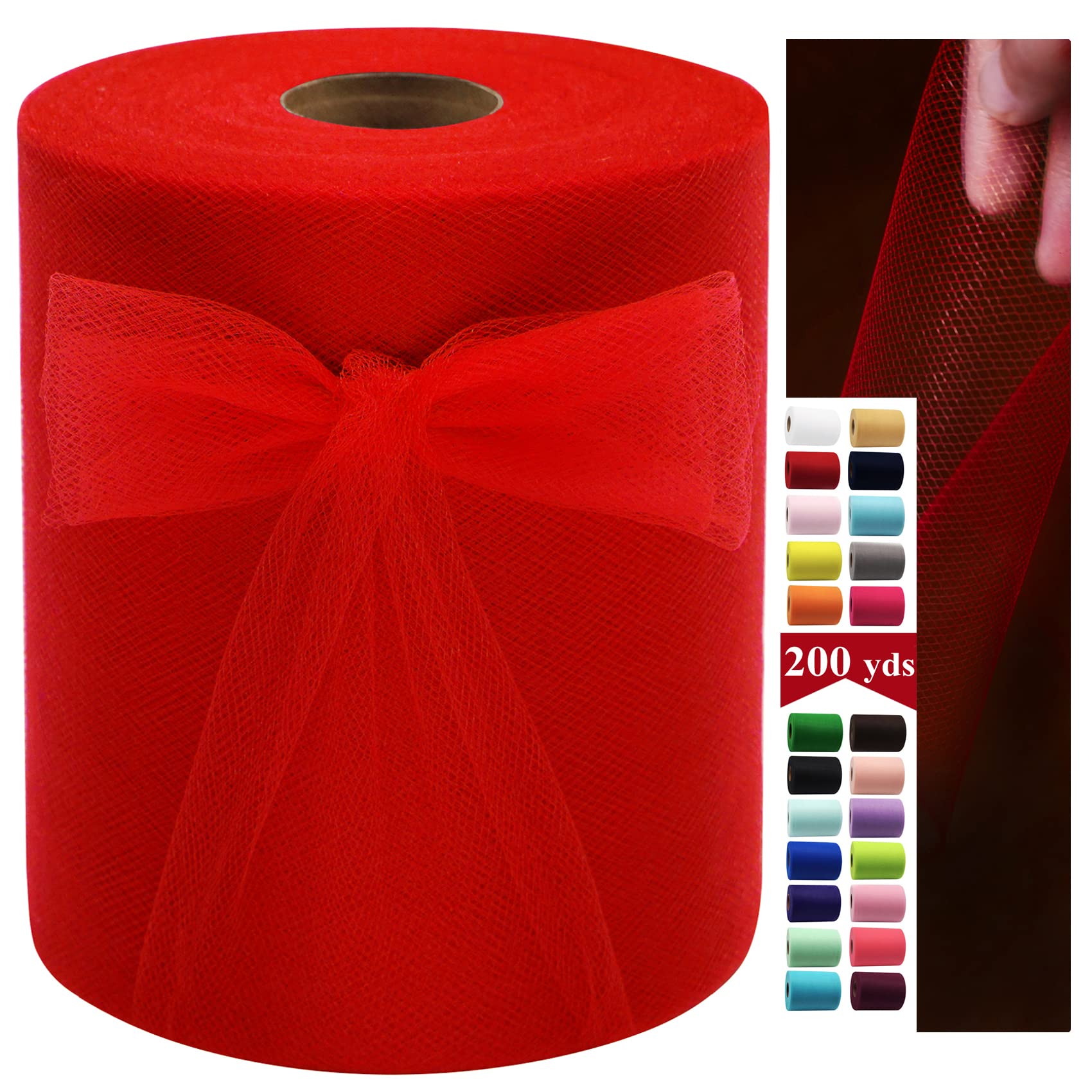 IONTACH Red Tulle Fabric Rolls 6 Inch by 200 Yards (600 feet) Fabric Spool Tulle Ribbon for DIY Red Tutu Bow Baby Shower Birthday Party Wedding Decorations Craft Supplies