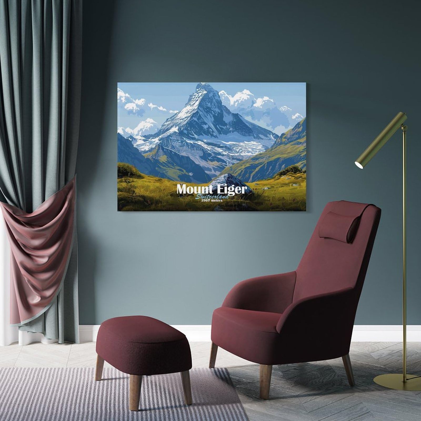 Junmoney Mount Eiger, Switzerland Decorative Wall Artwork 24x36inch(60x90cm), for Home Lounge, Bedroom Or Reading Nook, Modern Wall Decor for Cosy Interiors