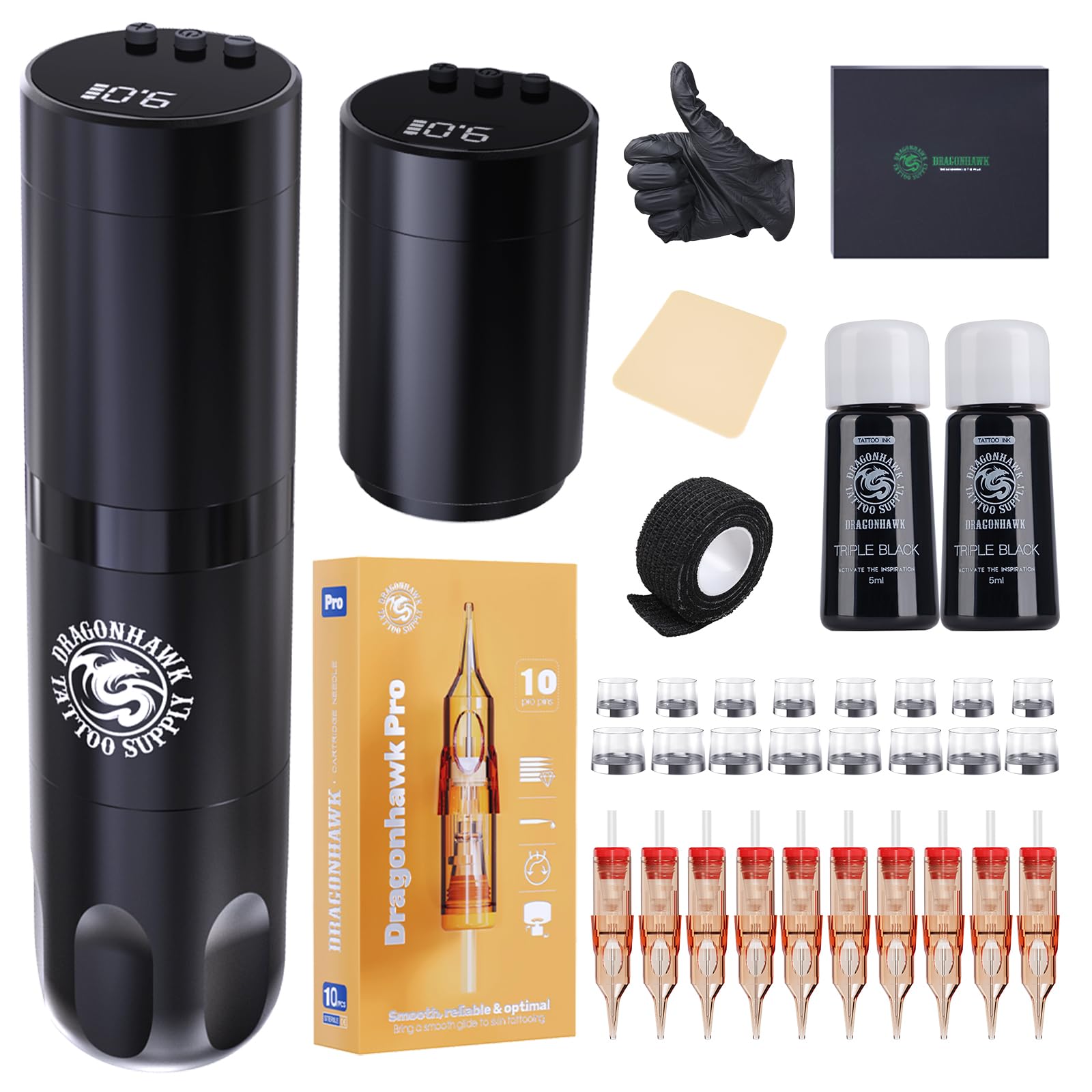 X3 Cordless Tattoo Gun Kit Complete Tattoo Kit for Beginners Rotary Pen Machine with 2 Rechargeable Batteries 10 Needle Cartridges Set for Lining Shading Coloring