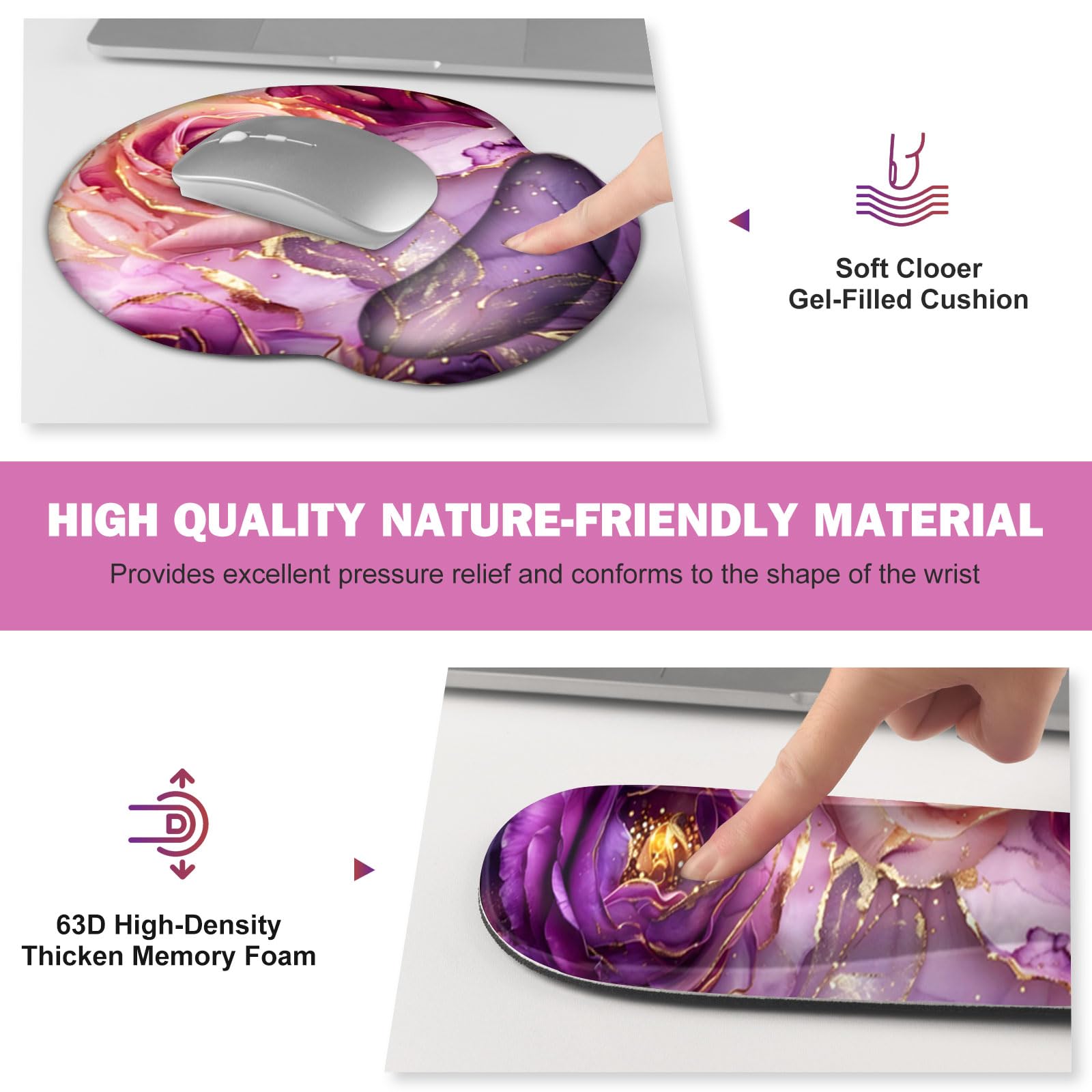 Purple Marble Mouse Pad & Wrist Rest Set - Ergonomic Comfort -5 Purple Marble Mouse Pad & Wrist Rest Set - Ergonomic Comfort -5