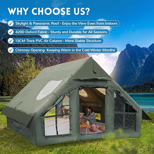 Miniatura 7 de Inflatable Camping Tent with Pump, 4 Season Inflatable Tents for Camping, Inflatable House Tent Waterproof Easy Setup Glamping Tent