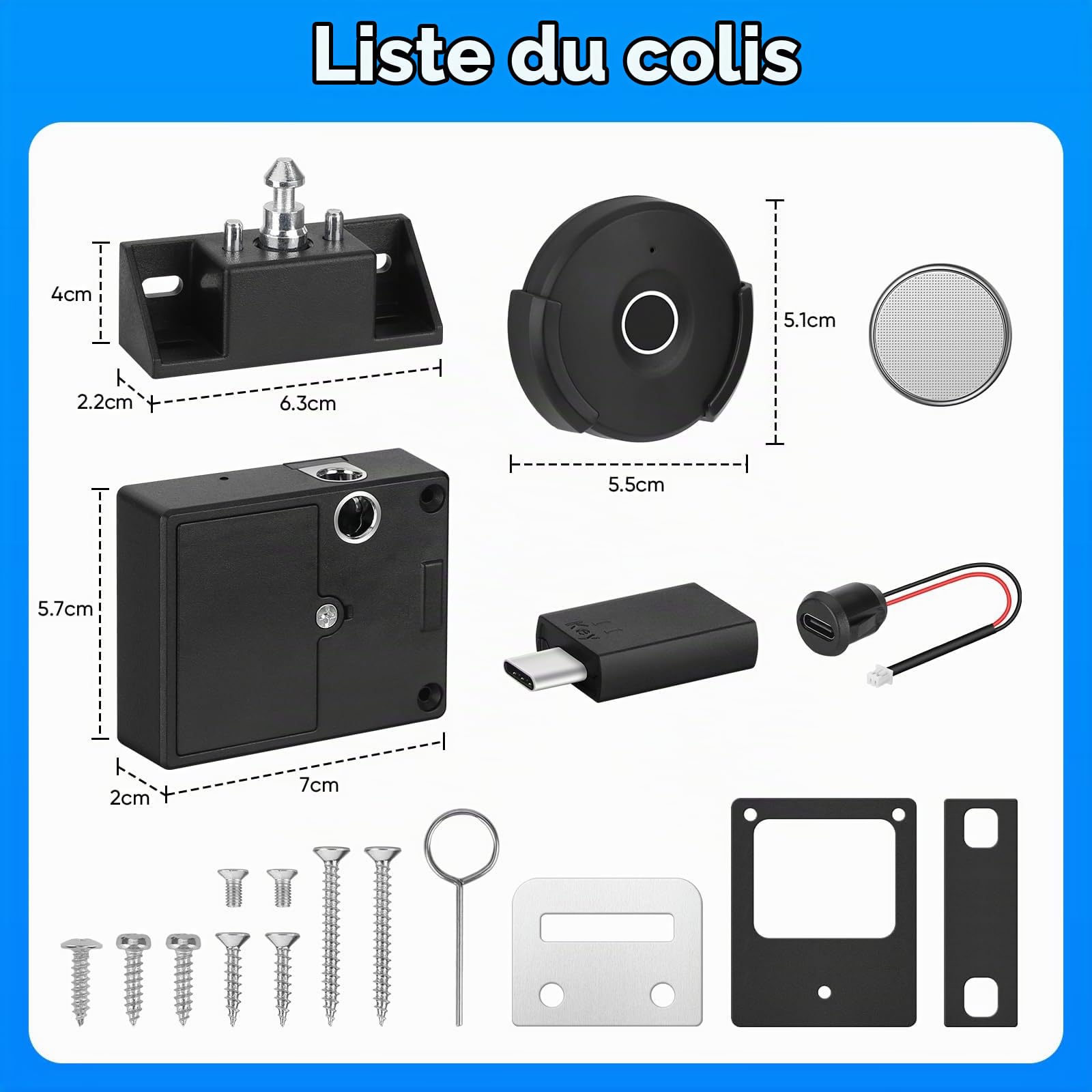 Serrure D'armoire à Empreinte Digitale Sans Clé pour Maison/Bureau | Serrure Biométrique Intelligente de Casier, Serrure à Empreintes Digitales Rechargeable USB