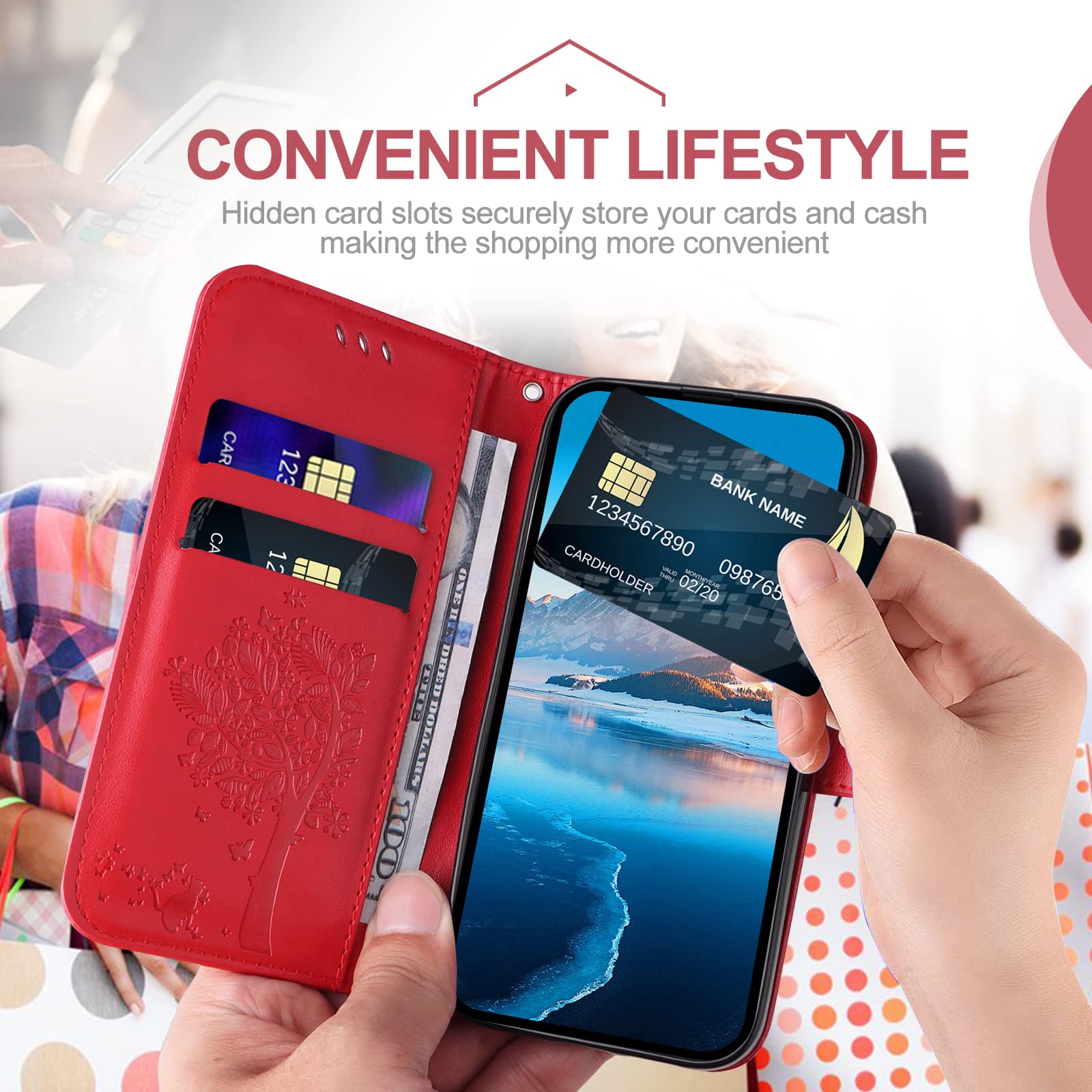 Case for Samsung Galaxy A10 / Galaxy M10, Premium PU Leather Protective Case, Shockproof Flip Case Cover Wallet Flip Case for Samsung A10 / M10 (Red) - 4