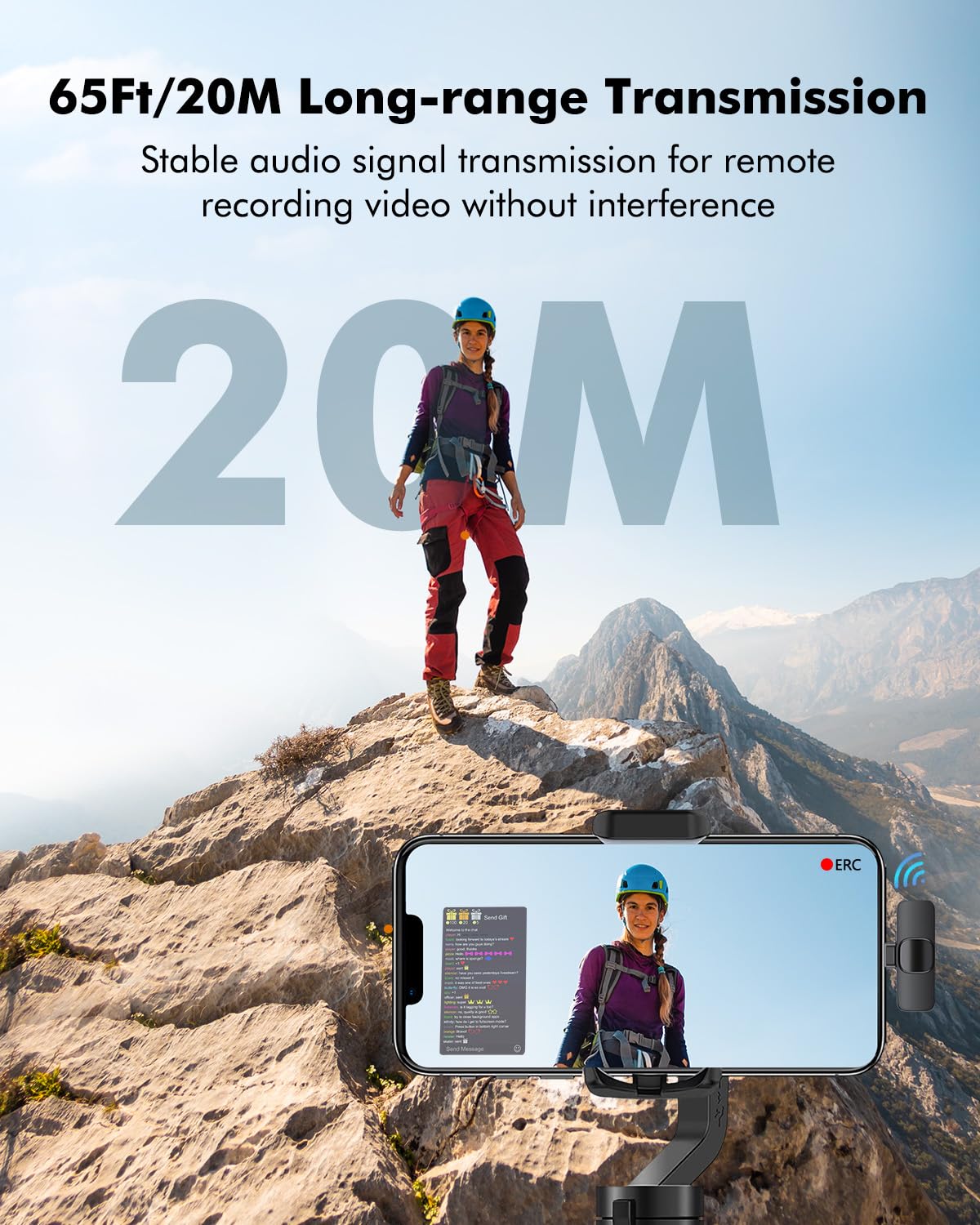 Microfono Lavalier Wireless per iPhone, iPad e Android, Set 2 Microfoni a Clip con Ricevitore Lightning e USB-C, Riduzione Rumore AI, Audio Omnidirezionale, Plug and Play, 20m 10H per Video e Vlog
