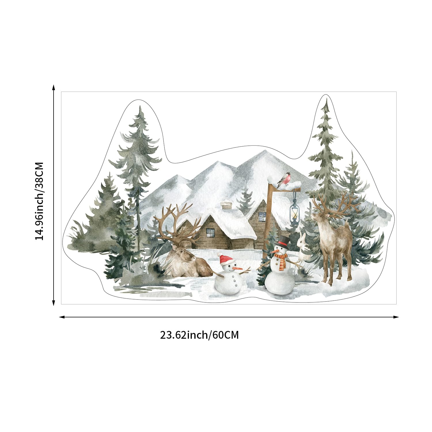 Autocollant Fenêtre Noël - Décalcomanie Forêt Enneigée 38 X 60 Cm - Réutilisable, Sans Colle