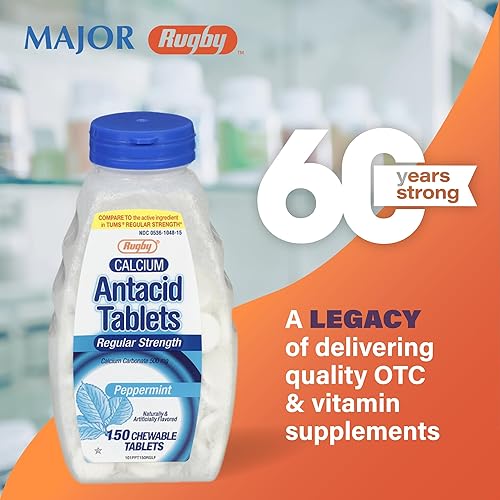 Miniatura 2 de Rugby - Tabletas antiácidas de carbonato de calcio de 500 mg de menta, fuerza regular, 150 tabletas masticables - 2 unidades