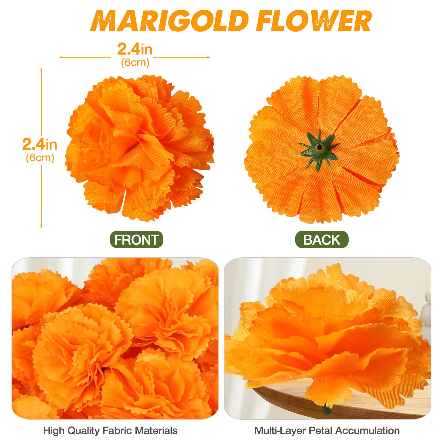 30 Fiori Artificiali Di Calendula In Seta Arancione – 5 Cm, Per Decorazioni Halloween, Diwali, Nozze, Fai Da Te - 3
