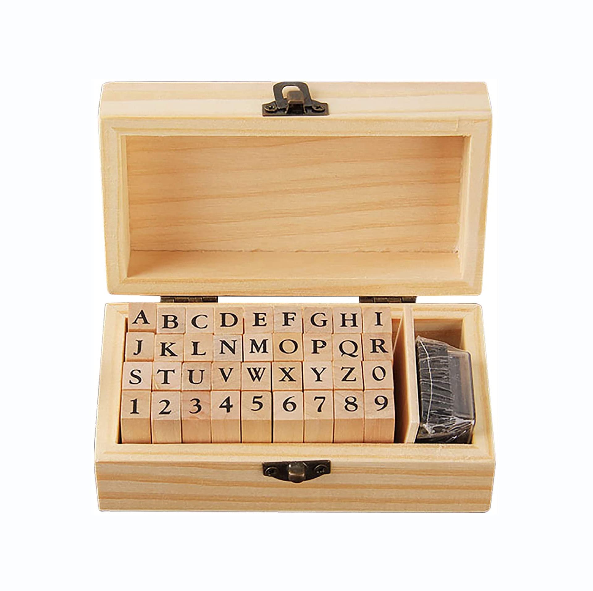 Tiardey 36PCS Wooden Stamps Set Vintage A-Z Alphabet Letter 0-9 Number Stamps Seal with Ink Pad - Font 1