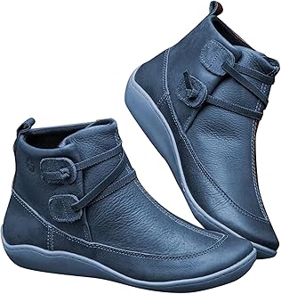 GenericWomen's Vintage Ankle Boots Arch Support Shoes for Women with Side Flat Ankle Boots Women Boots for Women Low Heel Leather