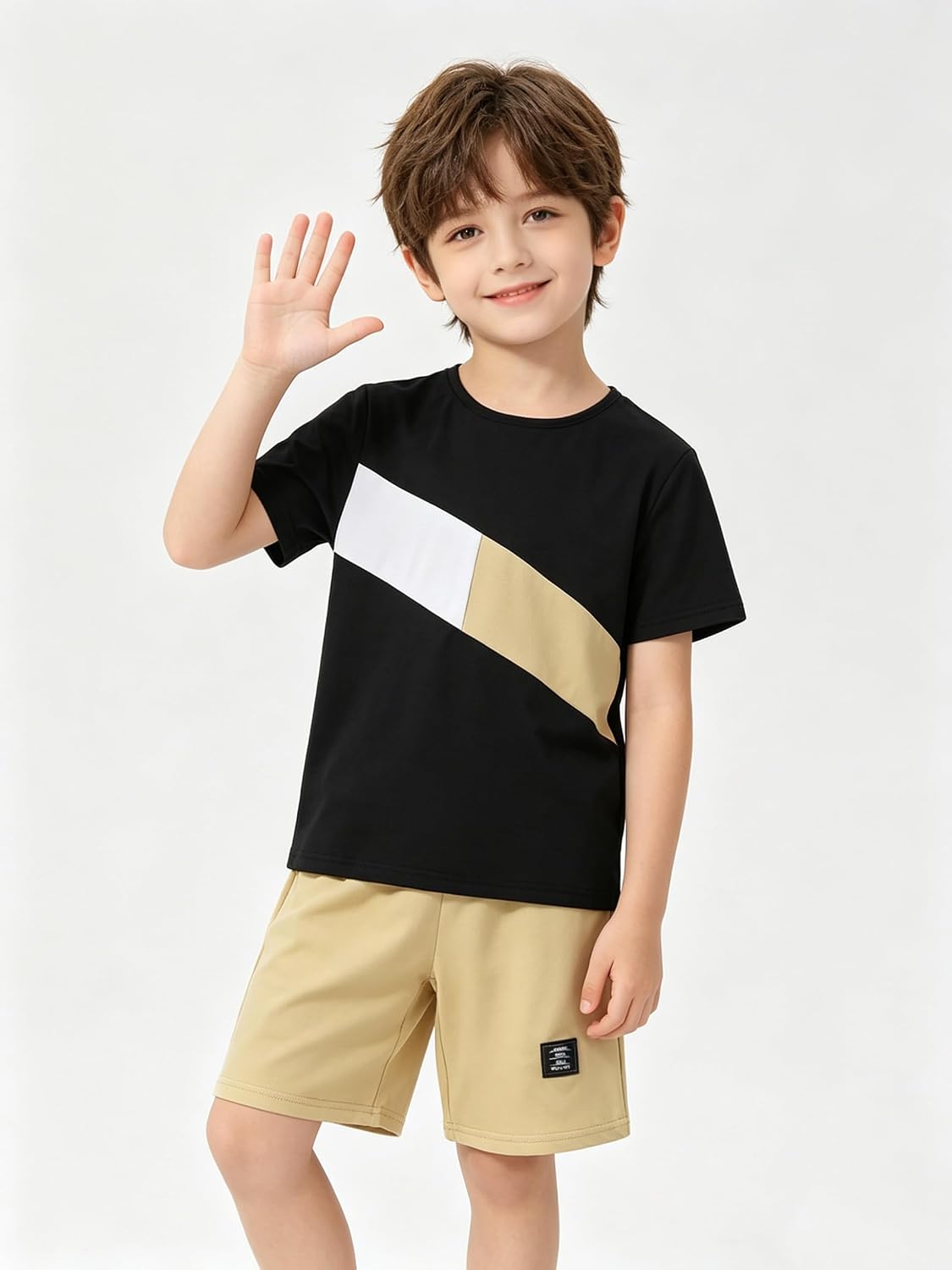 Boy's 6 Piece Summer Outfits Short Sleeve Crewneck Color Block T-Shirt Shorts Set Active Casual Clothes 3-14Y