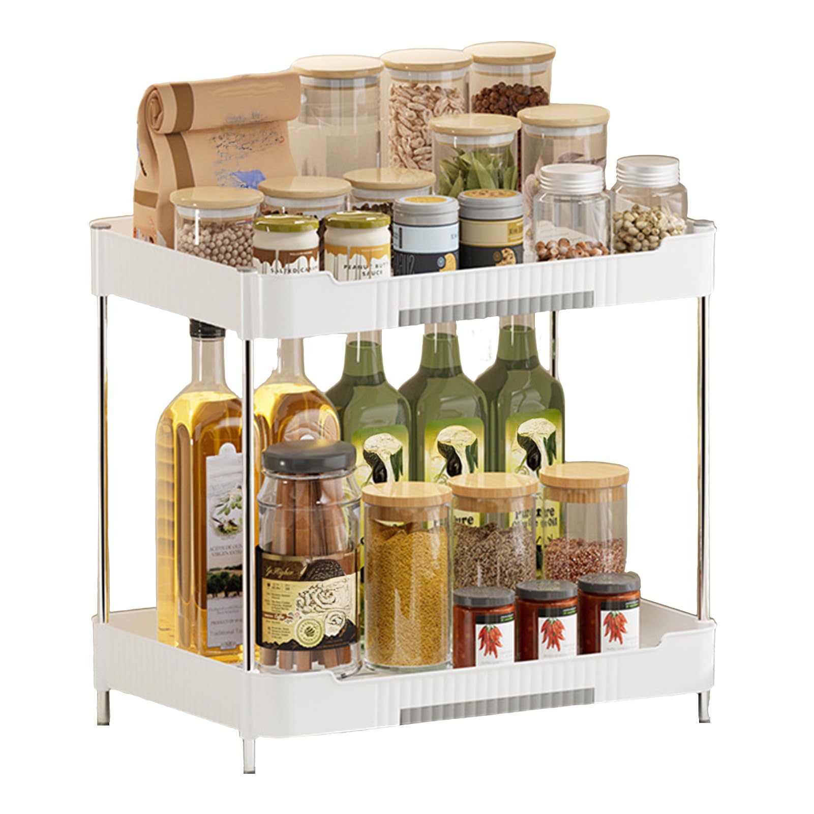Glifora 2-Tier Kitchen Counter Organiser Storage Shelf - with Drip Trays, Countertop Organiser Rack for Bottles and Jars, Kitchen and Bathroom