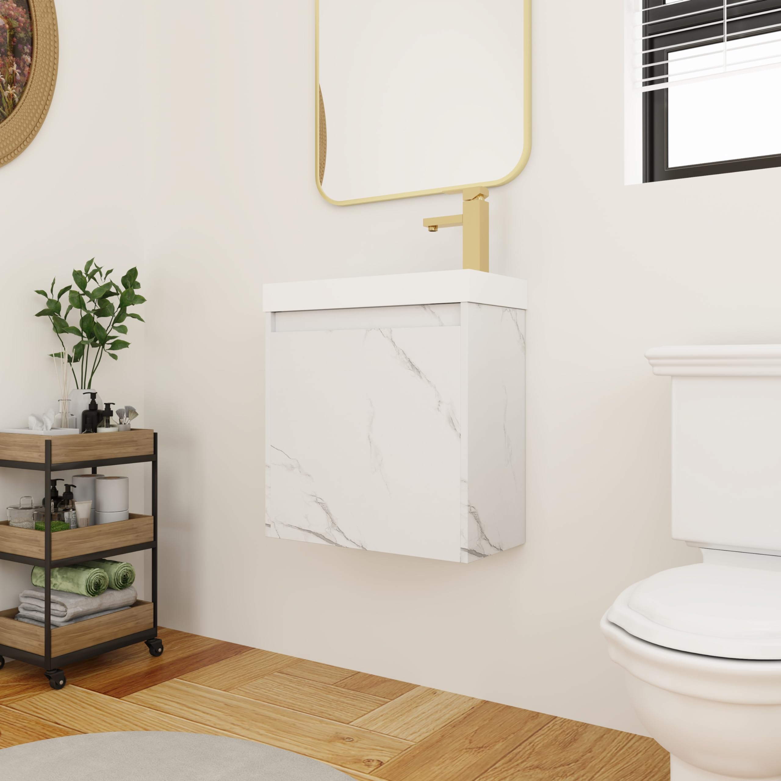 San Merah 20 Inch Bathroom Vanity with Sink Combo for Small Space, Wall-Mounted Bathroom Vanity with Soft Close Door,Modern Floating Bathroom Vanity