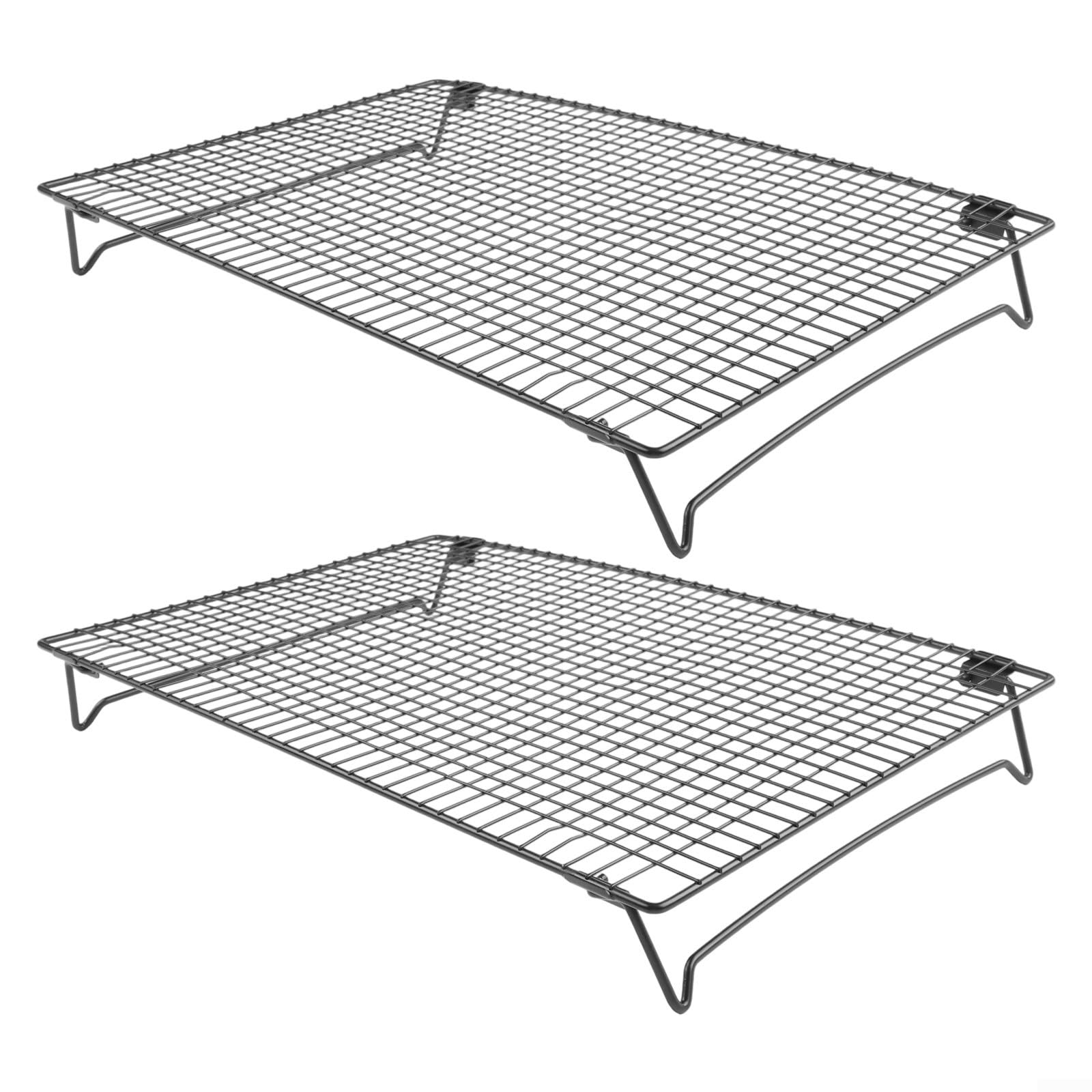 Klappbarer Kühlrost aus Edelstahl, 2er-Set, schwarz, spülmaschinenfest, stapelbar für Kuchen und Gebäck, 34 x 24,3 x 5,4 cm