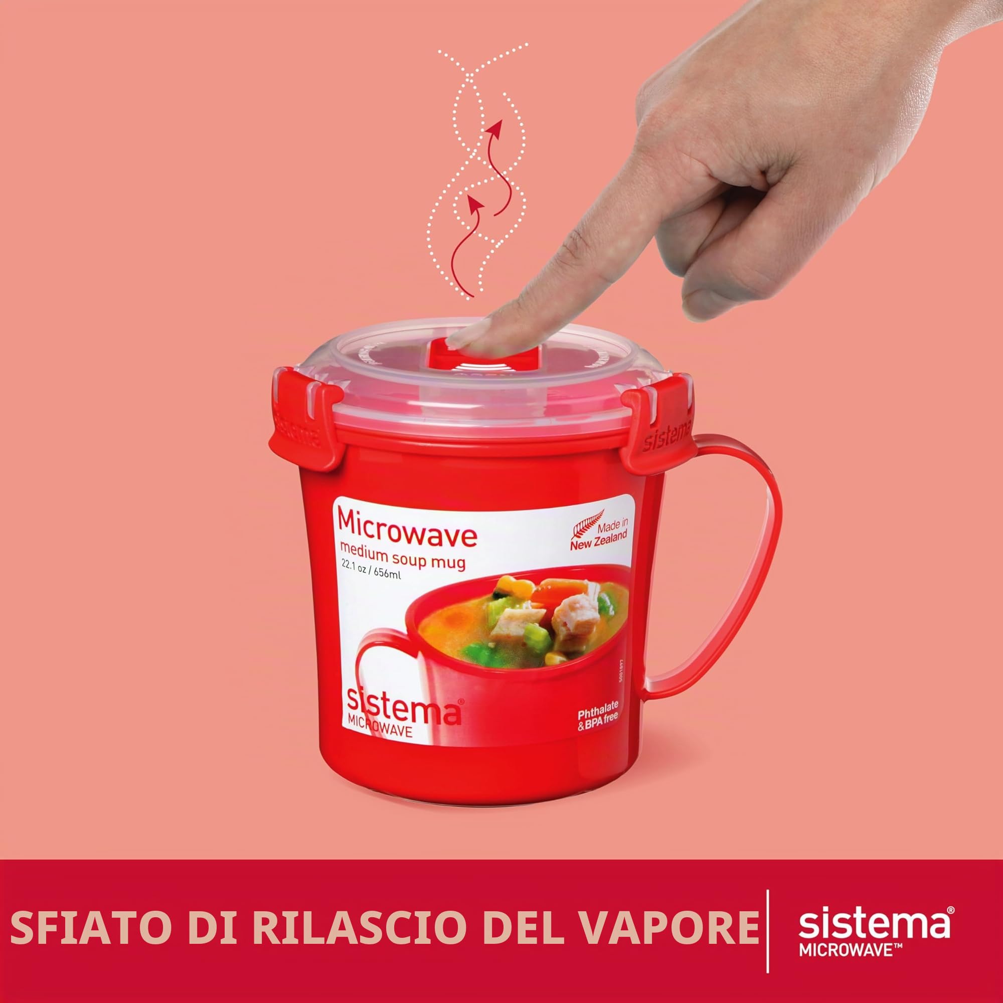 Sistema Contenitori per Microonde | Tazza per Zuppa, Ciotola per Porridge e Ciotola per Noodles | Contenitori per Alimenti per Microonde con Valvole di Rilascio del Vapore | Confezione da 3