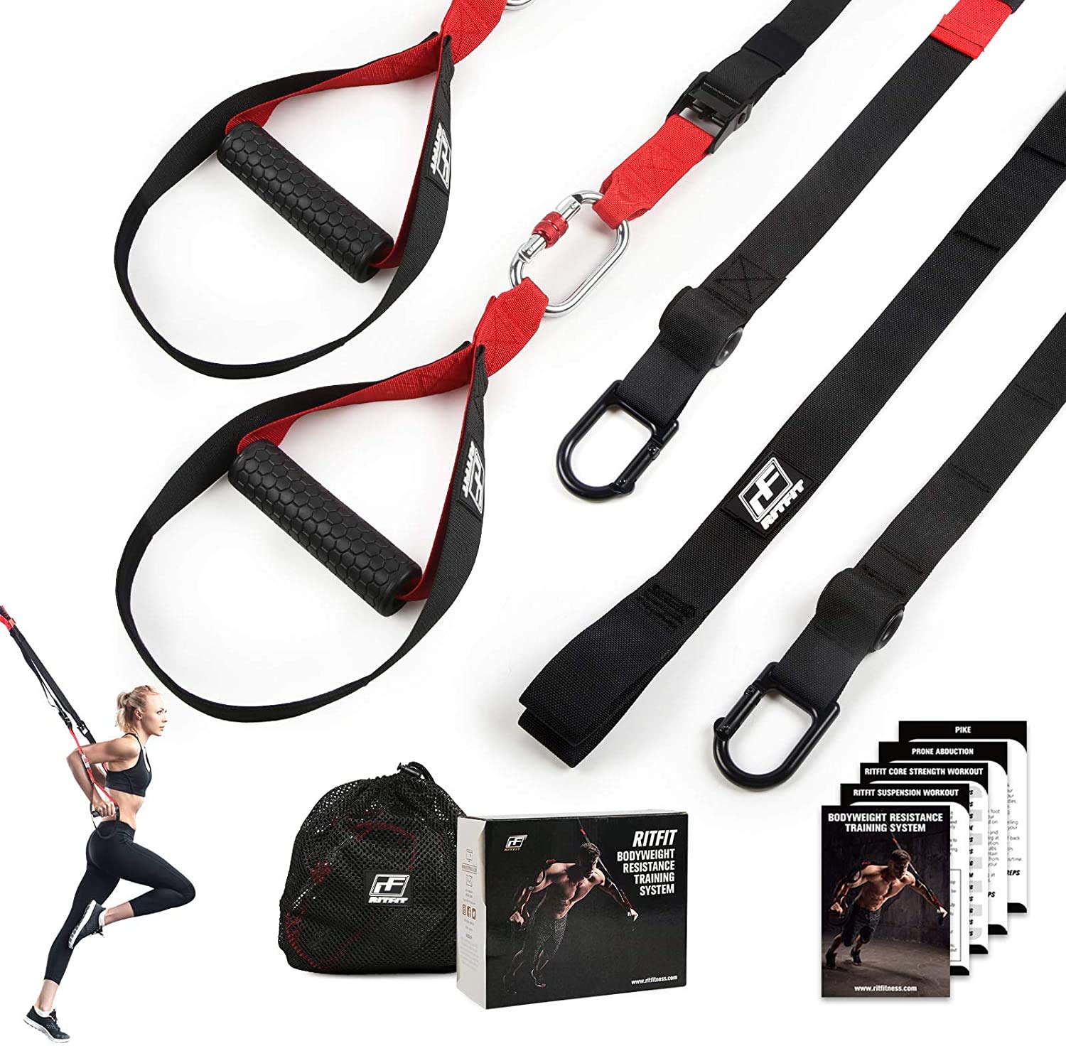 RITFIT Bodyweight Resistance Training Kit with Door Anchors and Extension Strap, Fitness Straps for Total Body Workouts, Home & Travel, Workout Guide Included (Without Rings)
