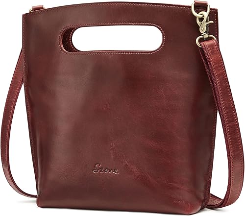 Miniatura 8 de S-ZONE Bolso cruzado de cuero genuino vintage para mujer, bolso de mano plegable con asa superior