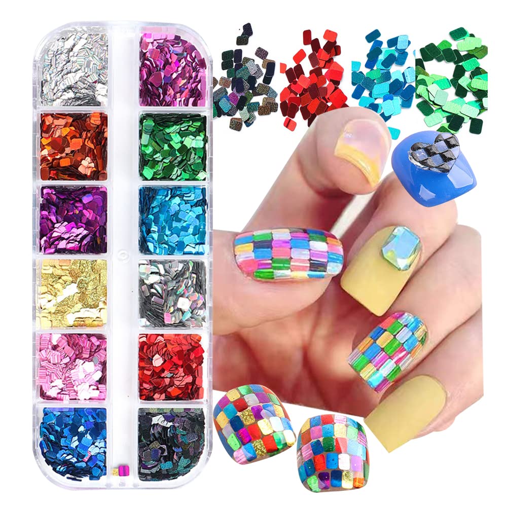 Amazon.com: 3D Nail Art Glitter 12 Colors Holographic Nail Art Supplies  Rectangle Mixed Color 3mm for Acrylic Nail Glitter Paillette Mixed Thin  Shining Nail Decoration Nail Sequins Eye Face Body DIY Crafts :